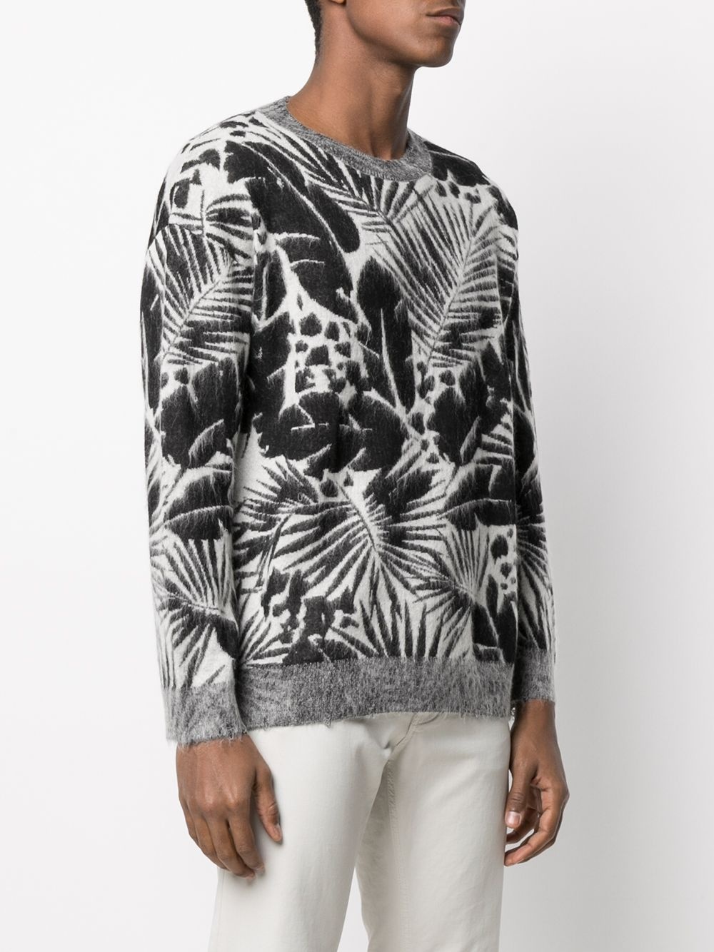 foliage-pattern crew neck jumper - 3