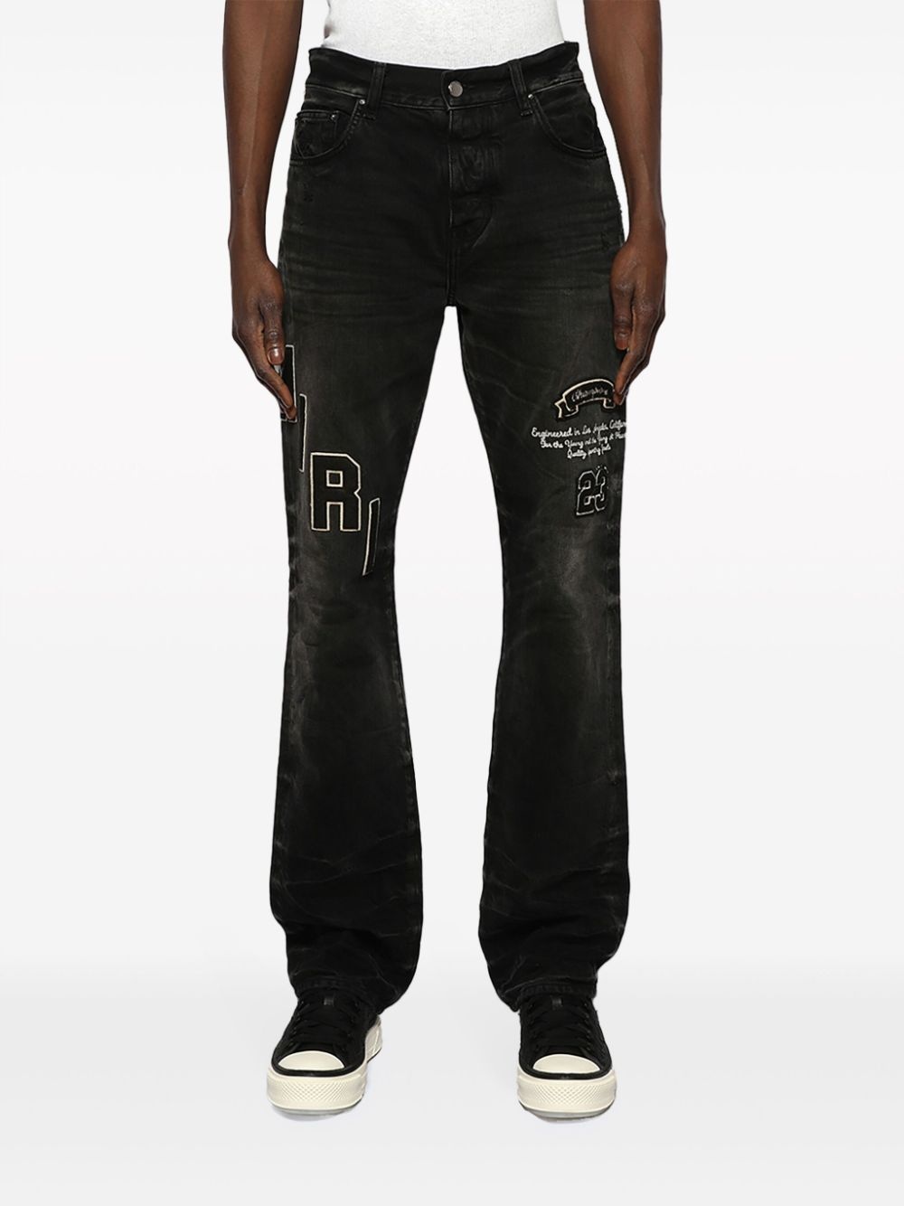 logo-patch distressed jeans - 3