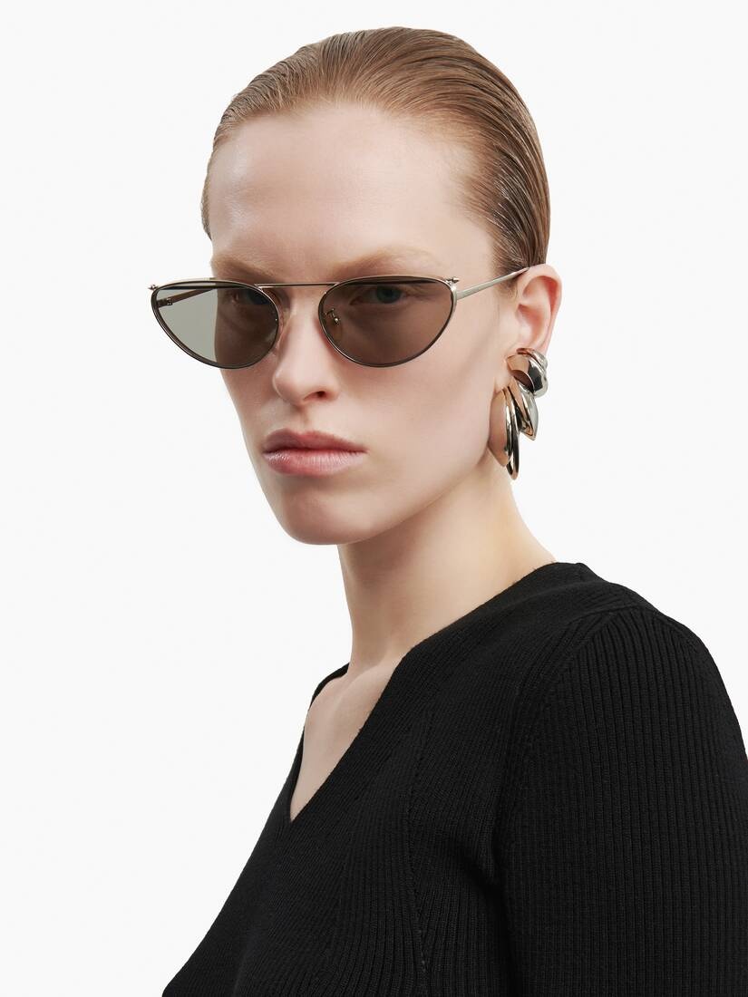 Women's Front Piercing Cat-eye Sunglasses in Silver - 2