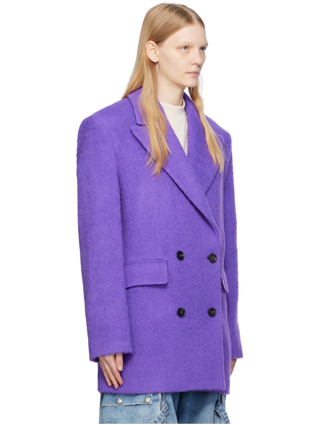 Purple Double-Breasted Coat - 2
