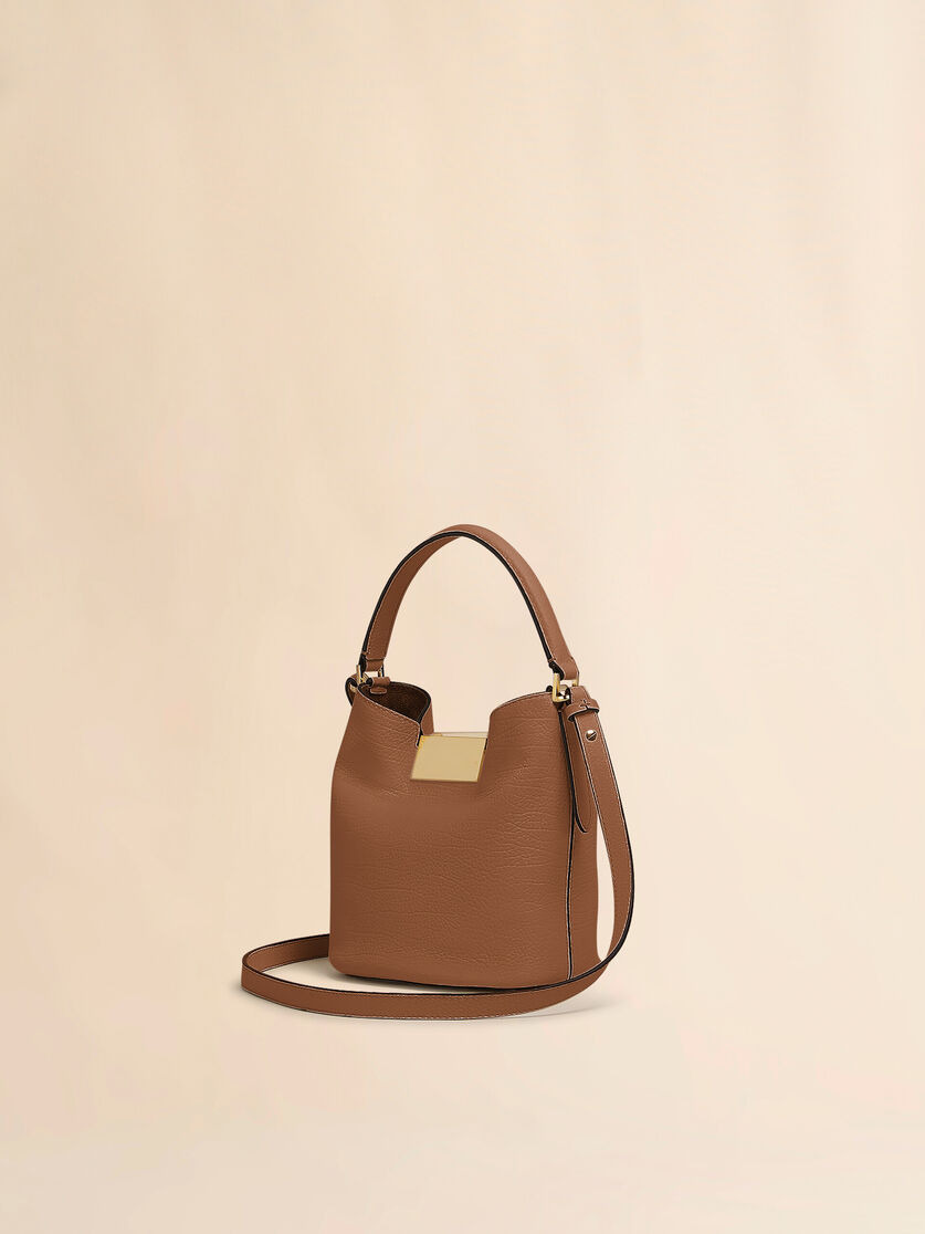 BROWN LEATHER TRUNKAROO BUCKET BAG - 2
