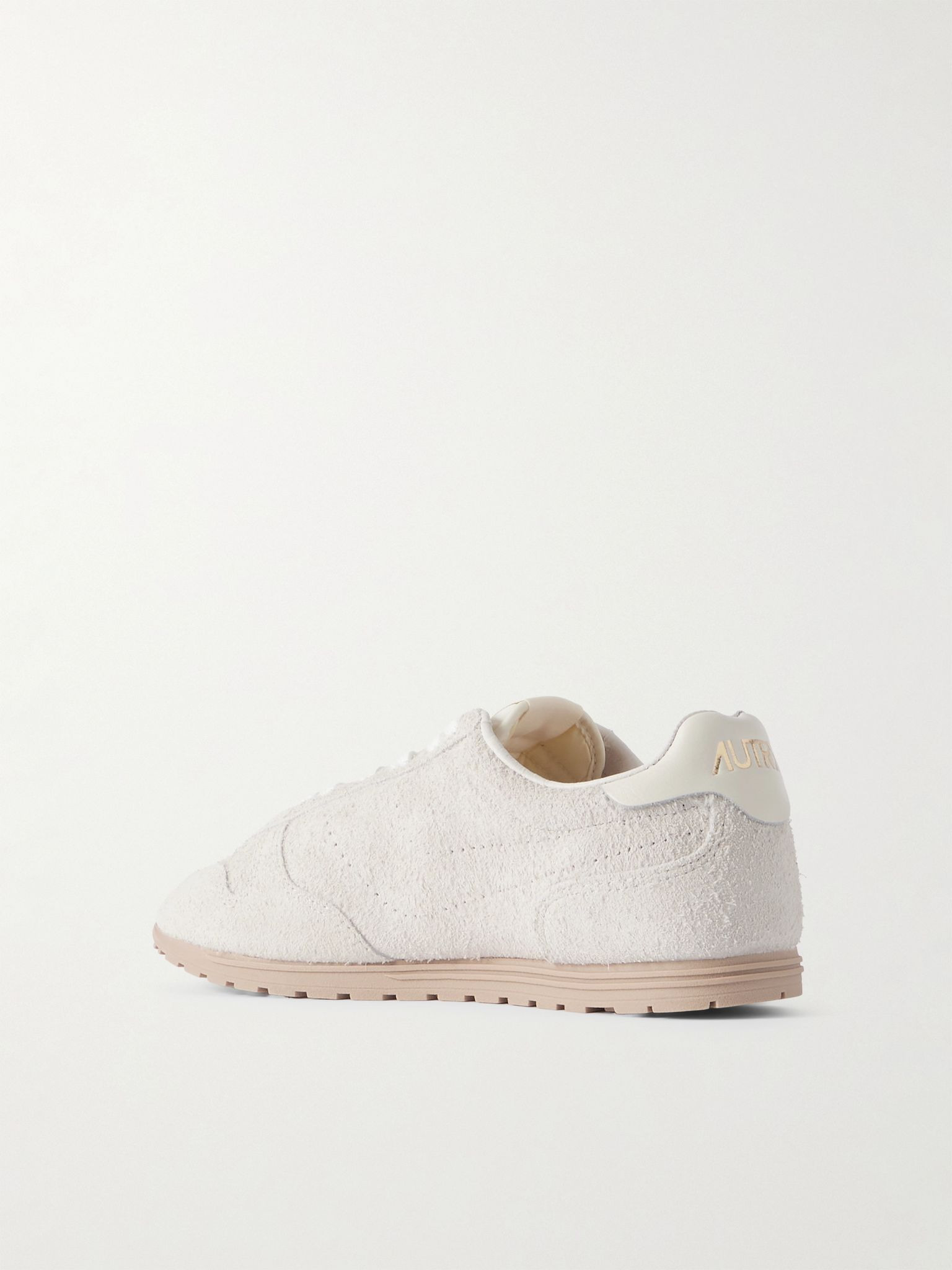 Windspin leather-trimmed perforated brushed suede sneakers White - 3