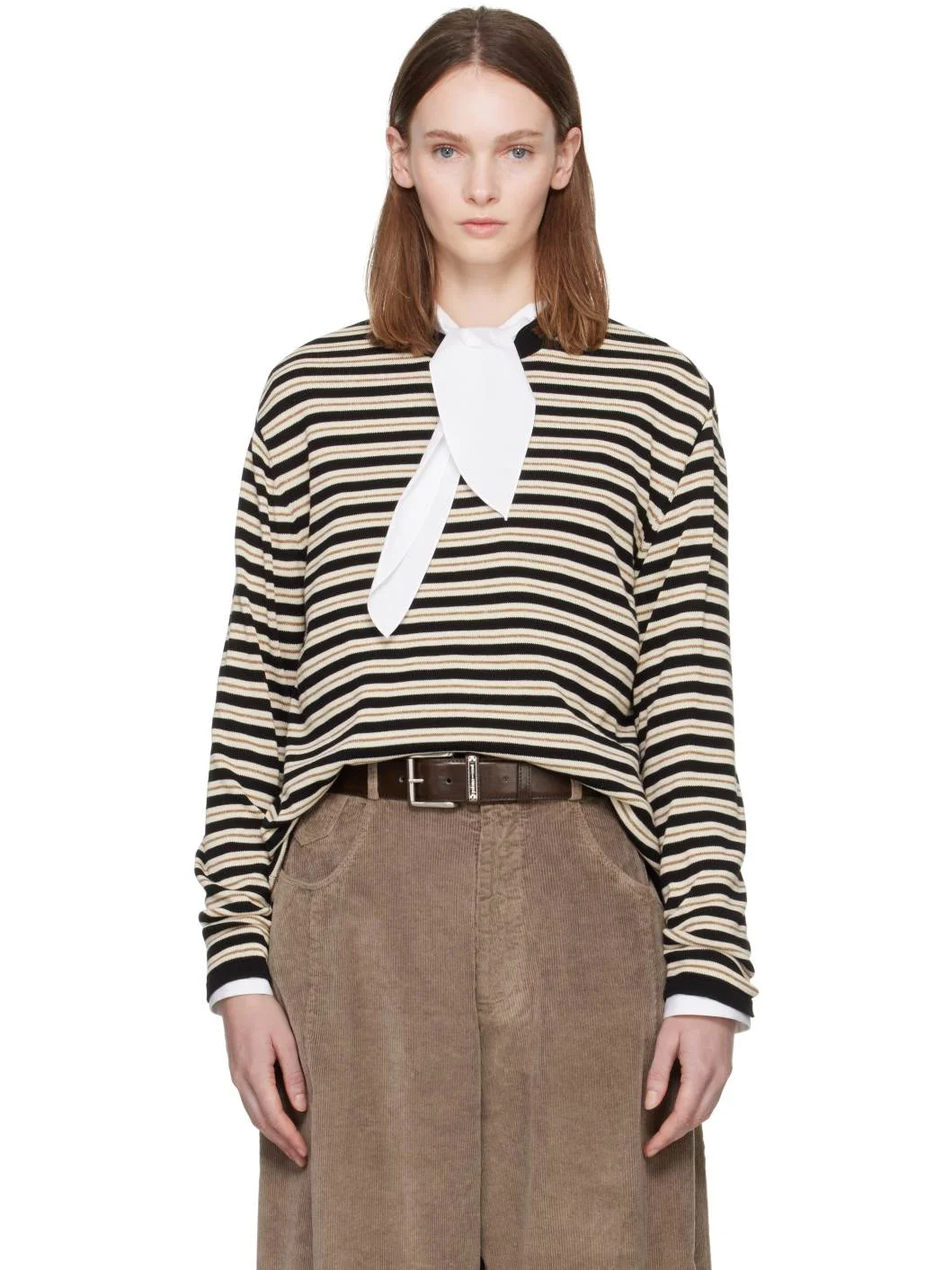 Black & Beige Organic Cotton Striped Long-Sleeve T-shirt - 1