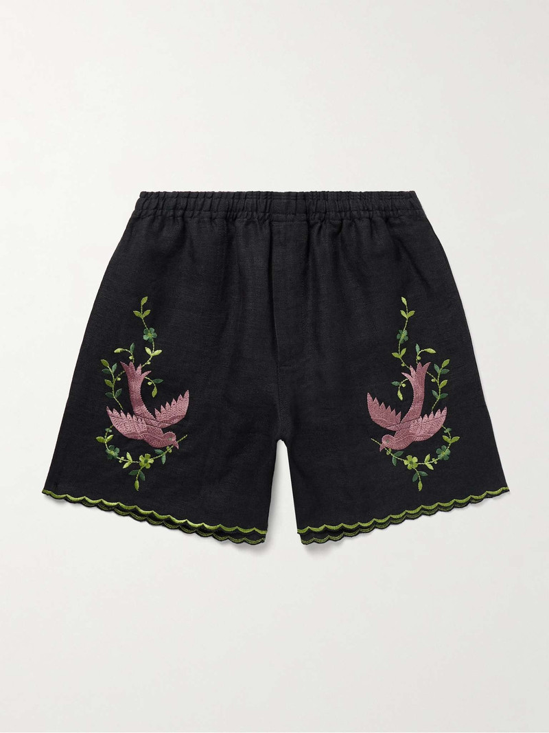 Rosefinch Straight-Leg Embroidered Linen Shorts 1