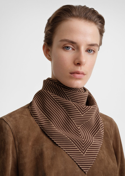 Totême Striped monogram silk scarf dark brown outlook