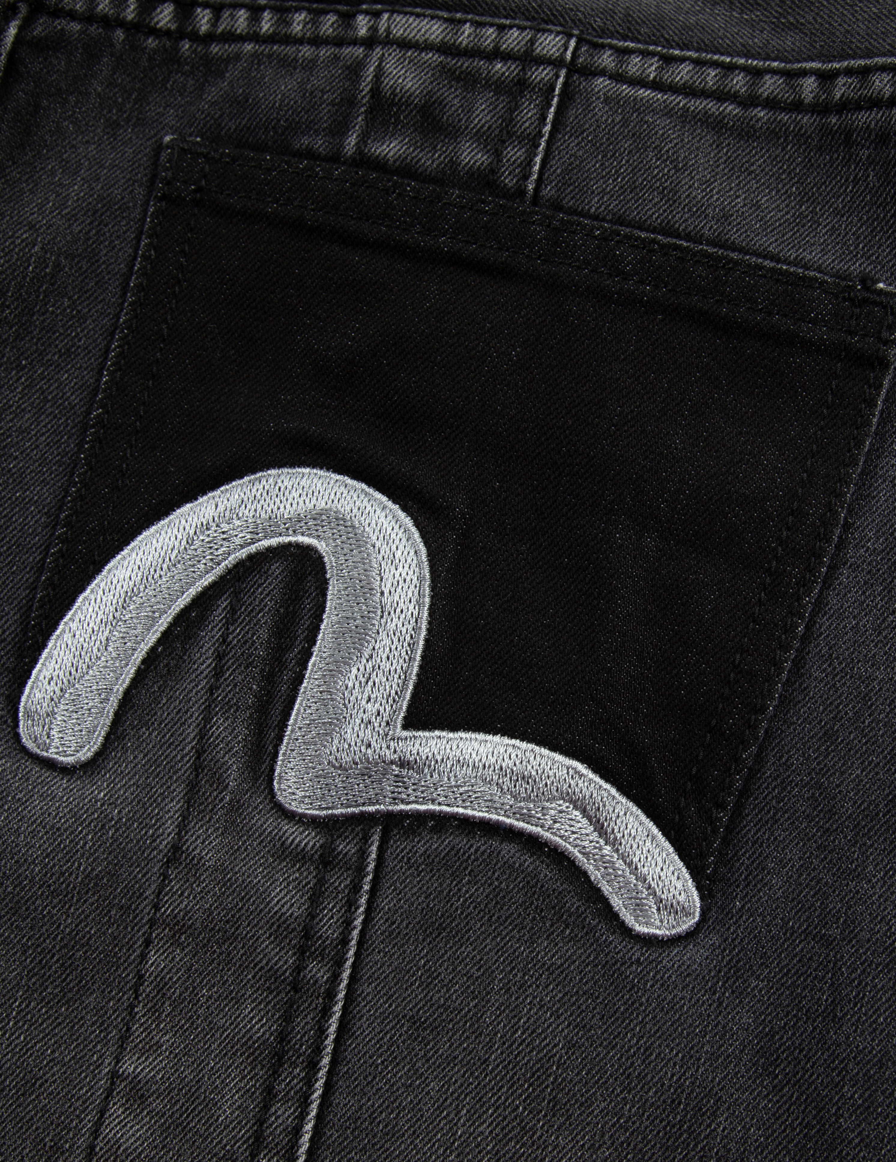 SEAGULL EMBROIDERY WITH LOGO-PATTERN POCKET WIDE-LEG DENIM JEANS - 7