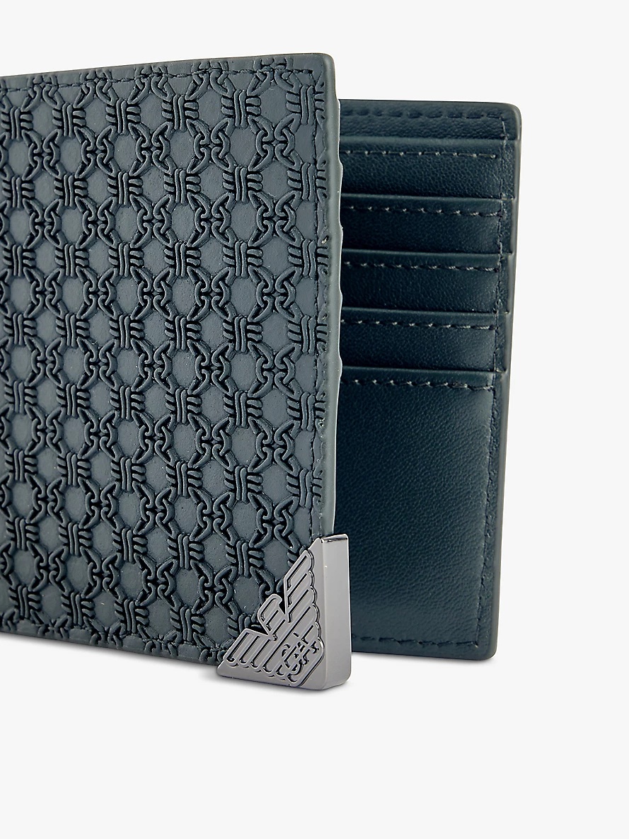 Embossed-pattern brand-plaque leather wallet - 2