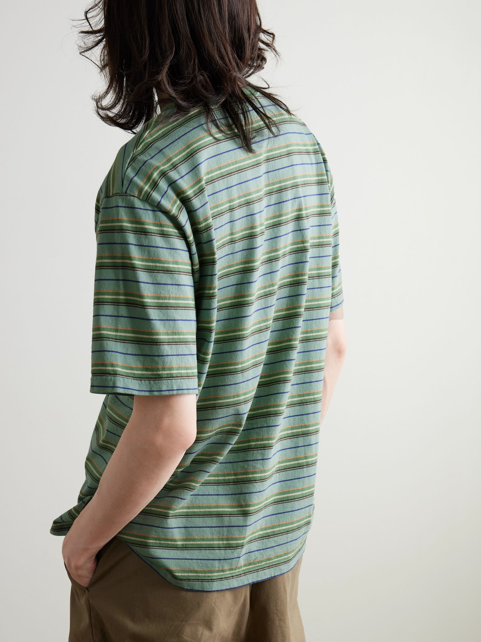 Logo-Appliquéd Striped Cotton-Jersey T-Shirt Green - 3