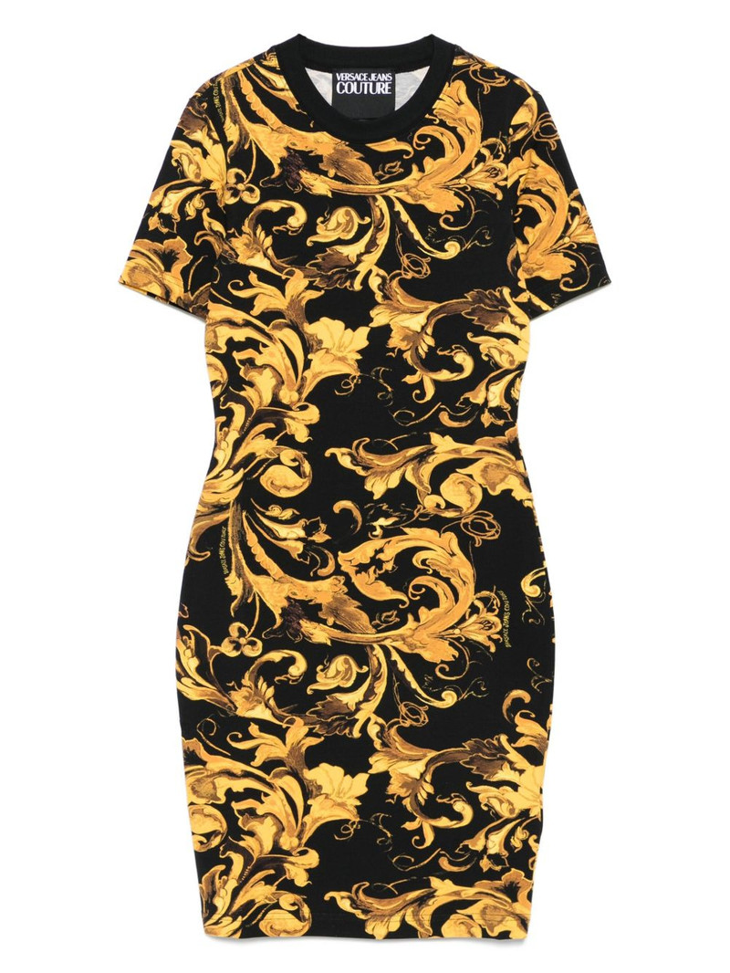baroque-print short-sleeve mini dress 1
