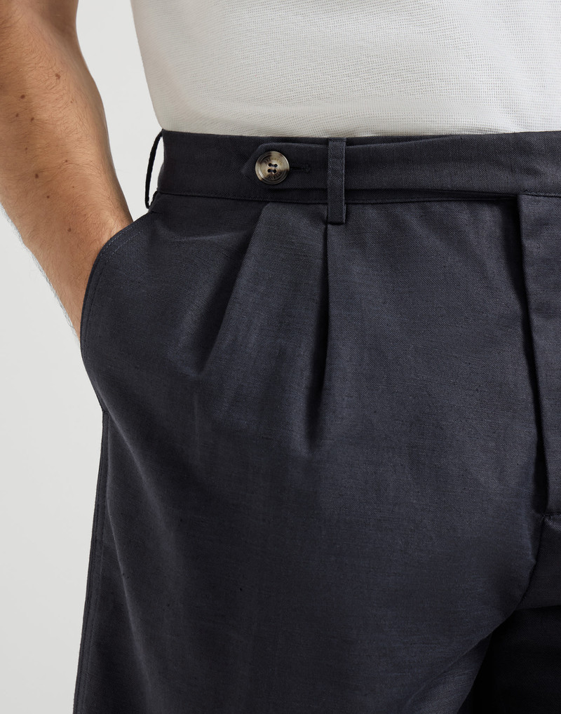 Cotton and linen panama Bermuda shorts with pleats and tabbed waistband 4
