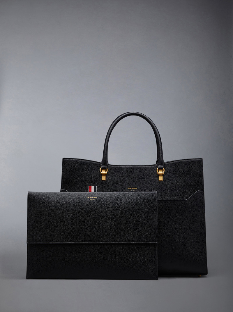 Black Pebbled Calfskin Large Duet Tote 7