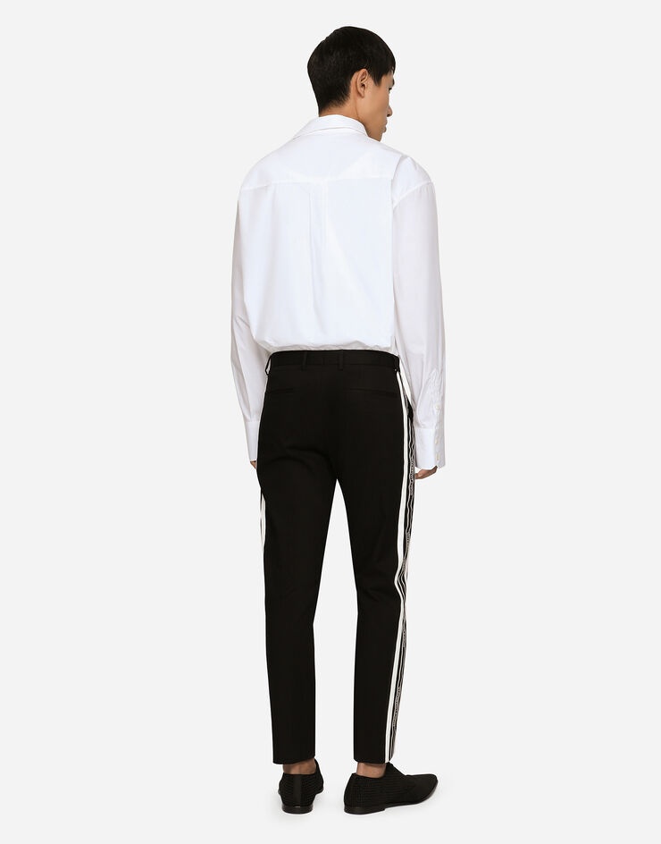 Stretch cotton pants with side bands - 4