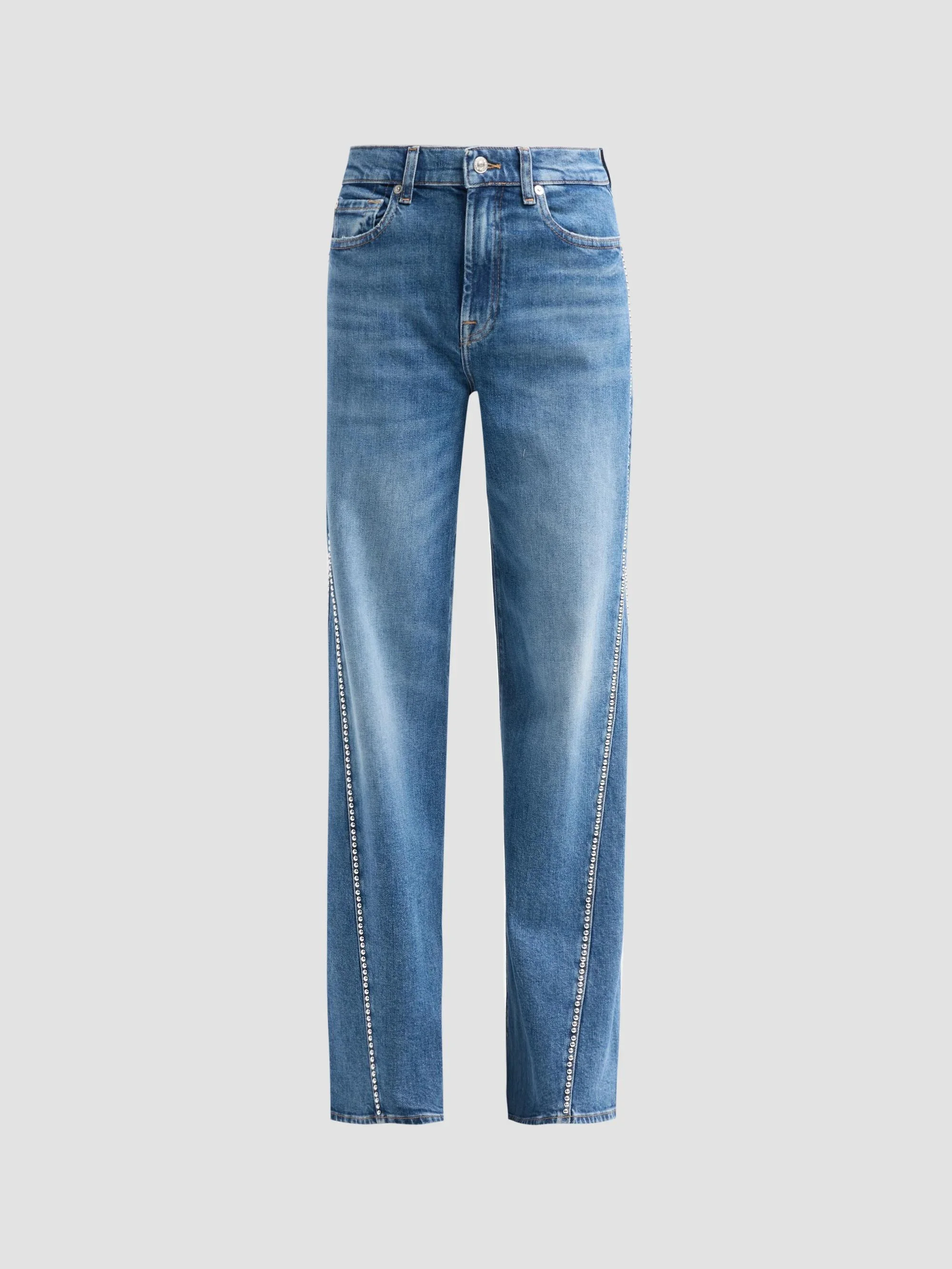 Women's Lotta Rhinestone Washed-Denim Wide-Leg Jeans - Avenue - 1