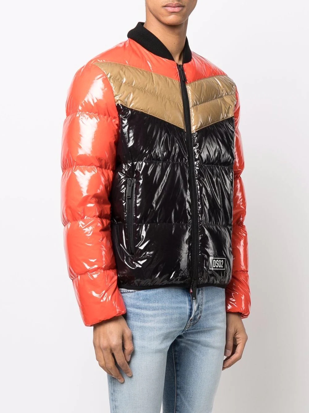 colour-block down jacket - 3