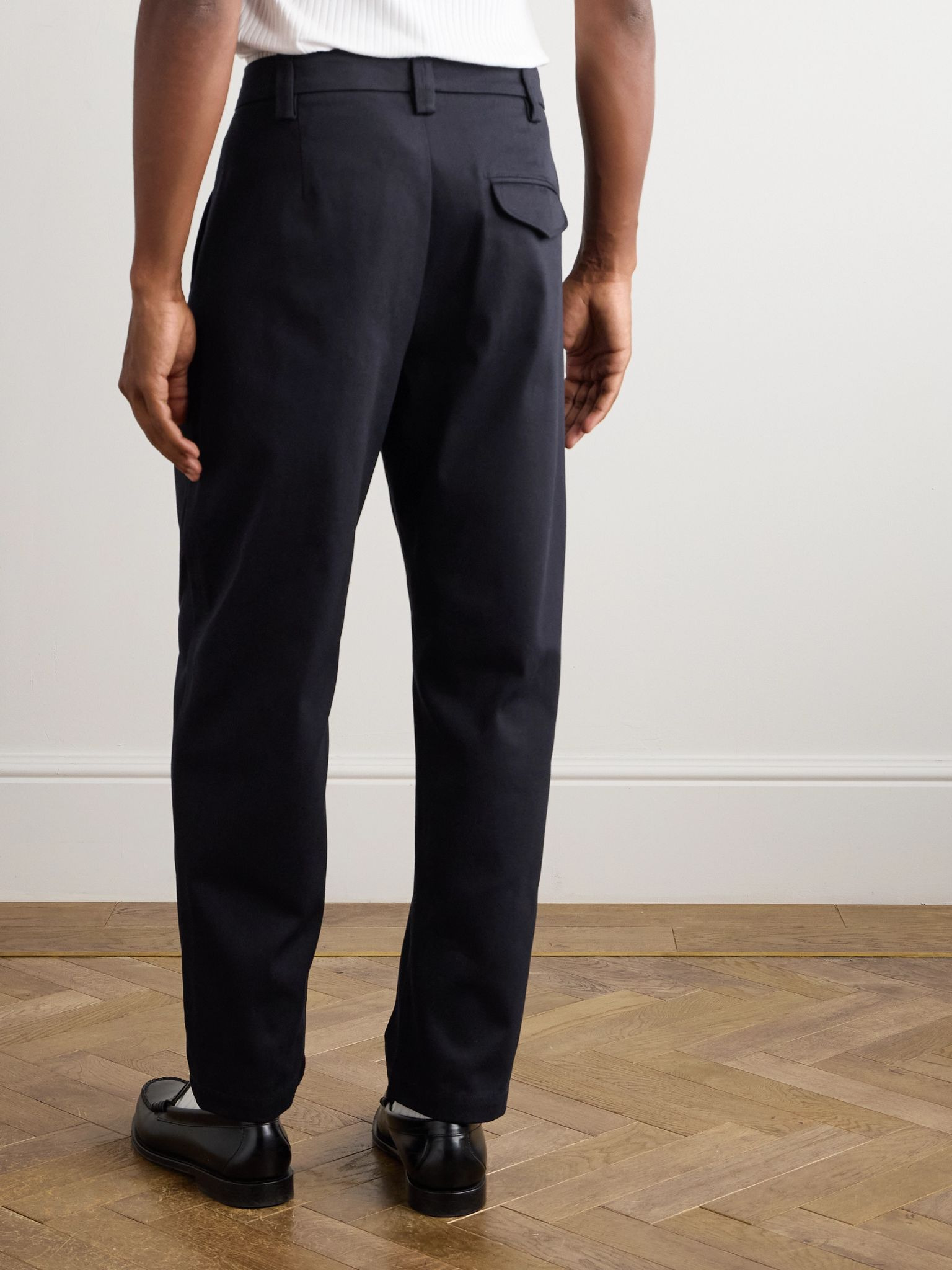 Renato Tapered Pleated Cotton and Wool-Blend Twill Trousers Blue - 4