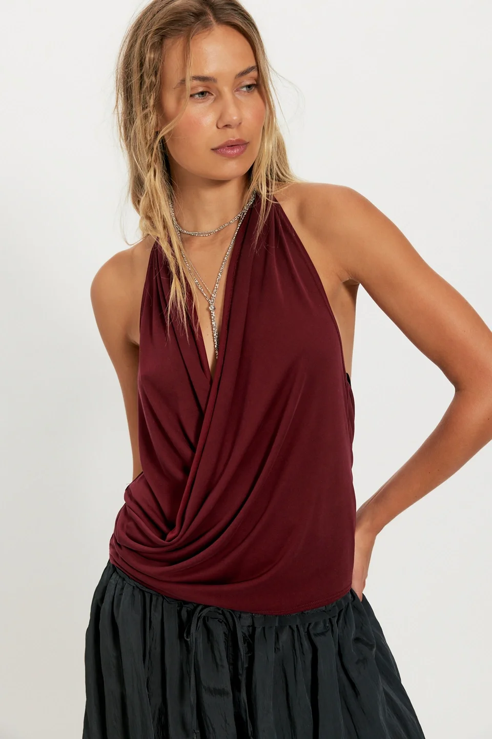 Cupro Cowl Neck Halter Top - 1