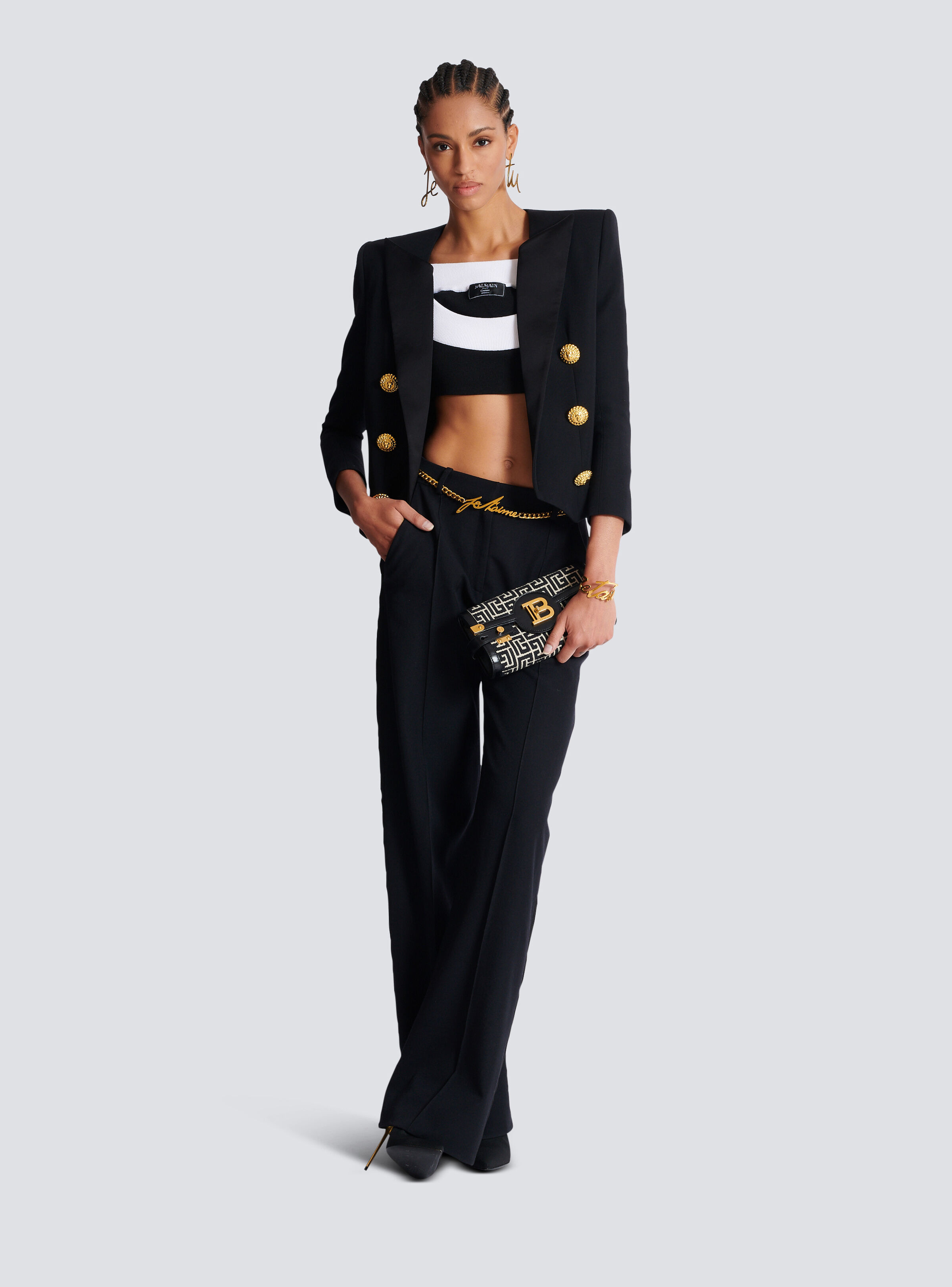 Cropped grain de poudre edge-to-edge jacket with 6 buttons - 2