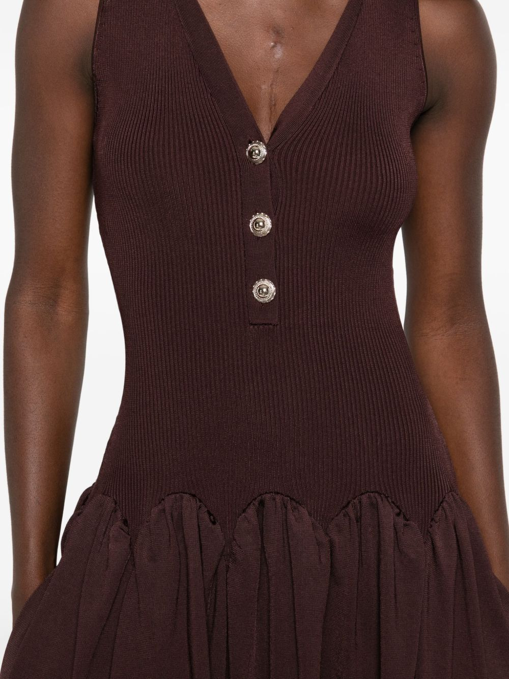 SELF-PORTRAIT RIBBED KNIT MIDI DRESS BROWN - 5