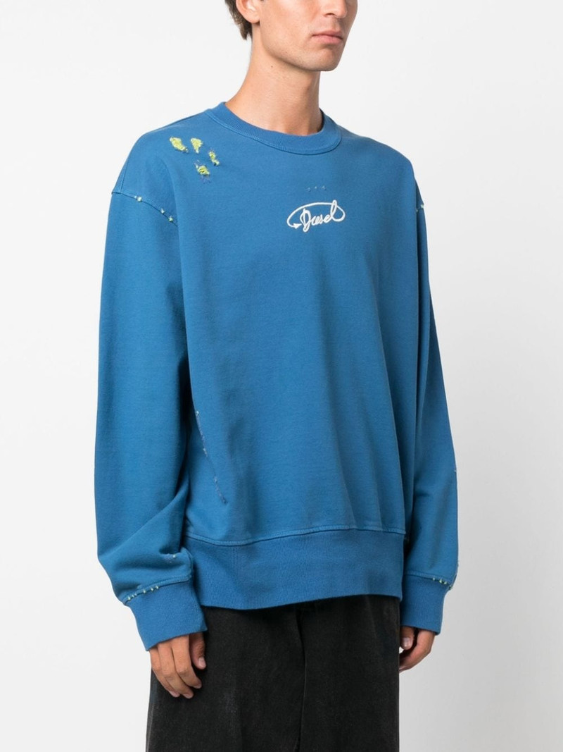 logo-embroidered 찢긴 면 스웨터 3
