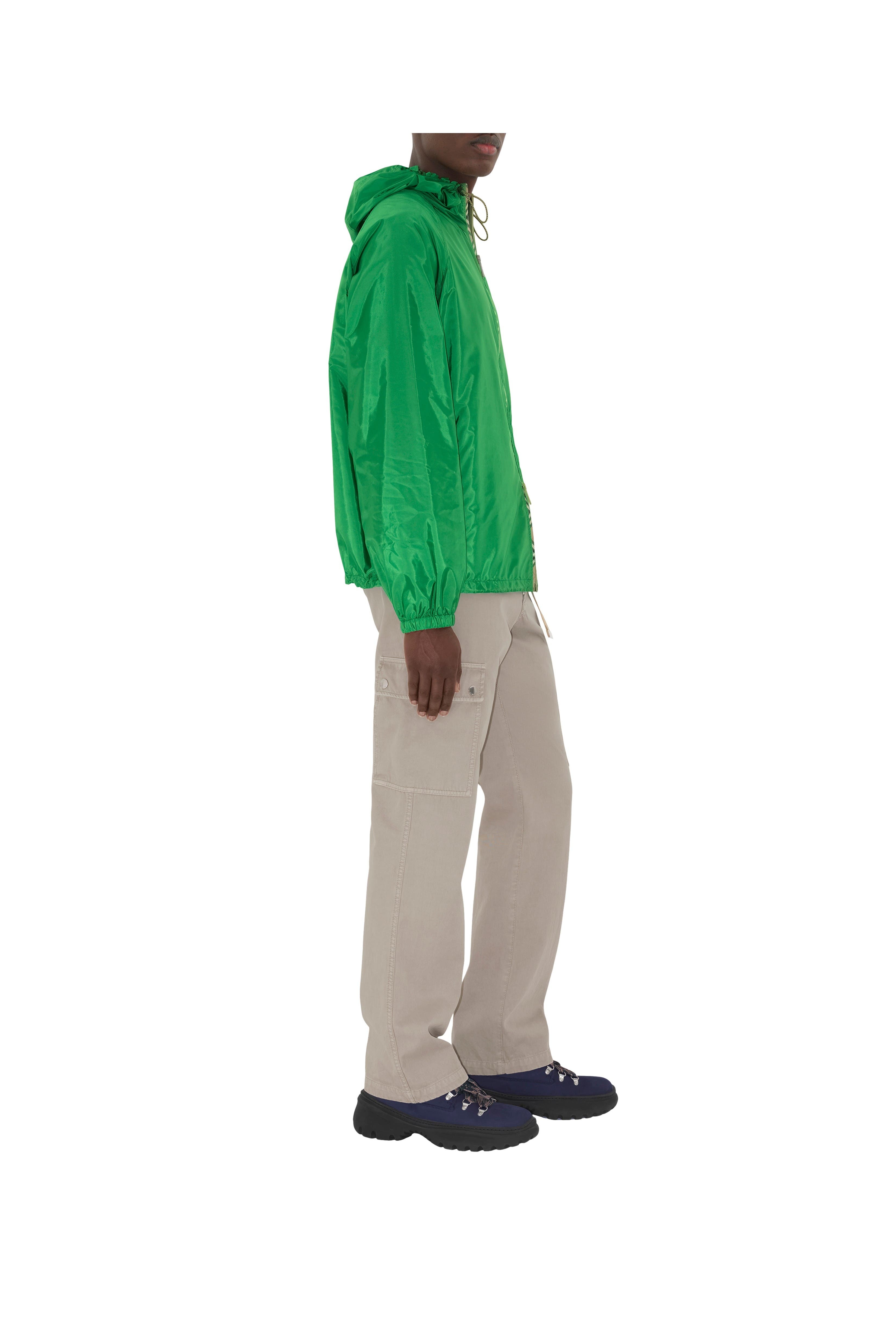 burberry Check Trim Nylon Hooded Jacket in Caterpillar Green at Nordstrom - 4