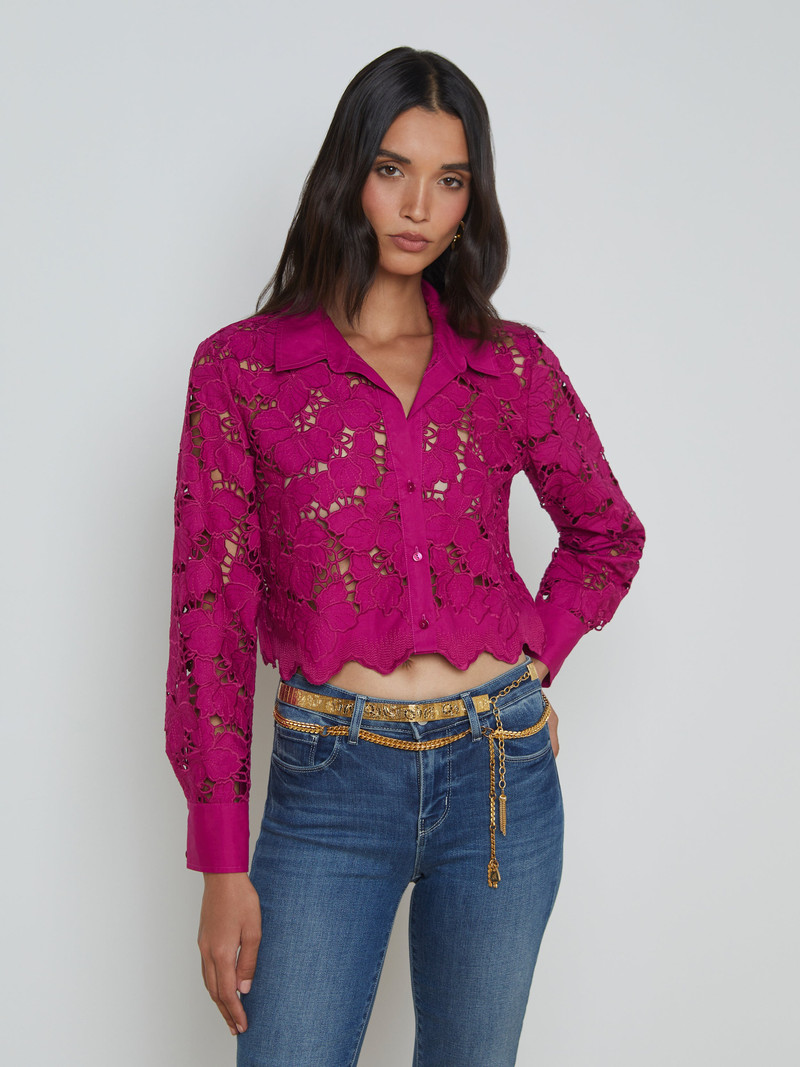 L'AGENCE Seychelle Lace Cropped Blouse outlook