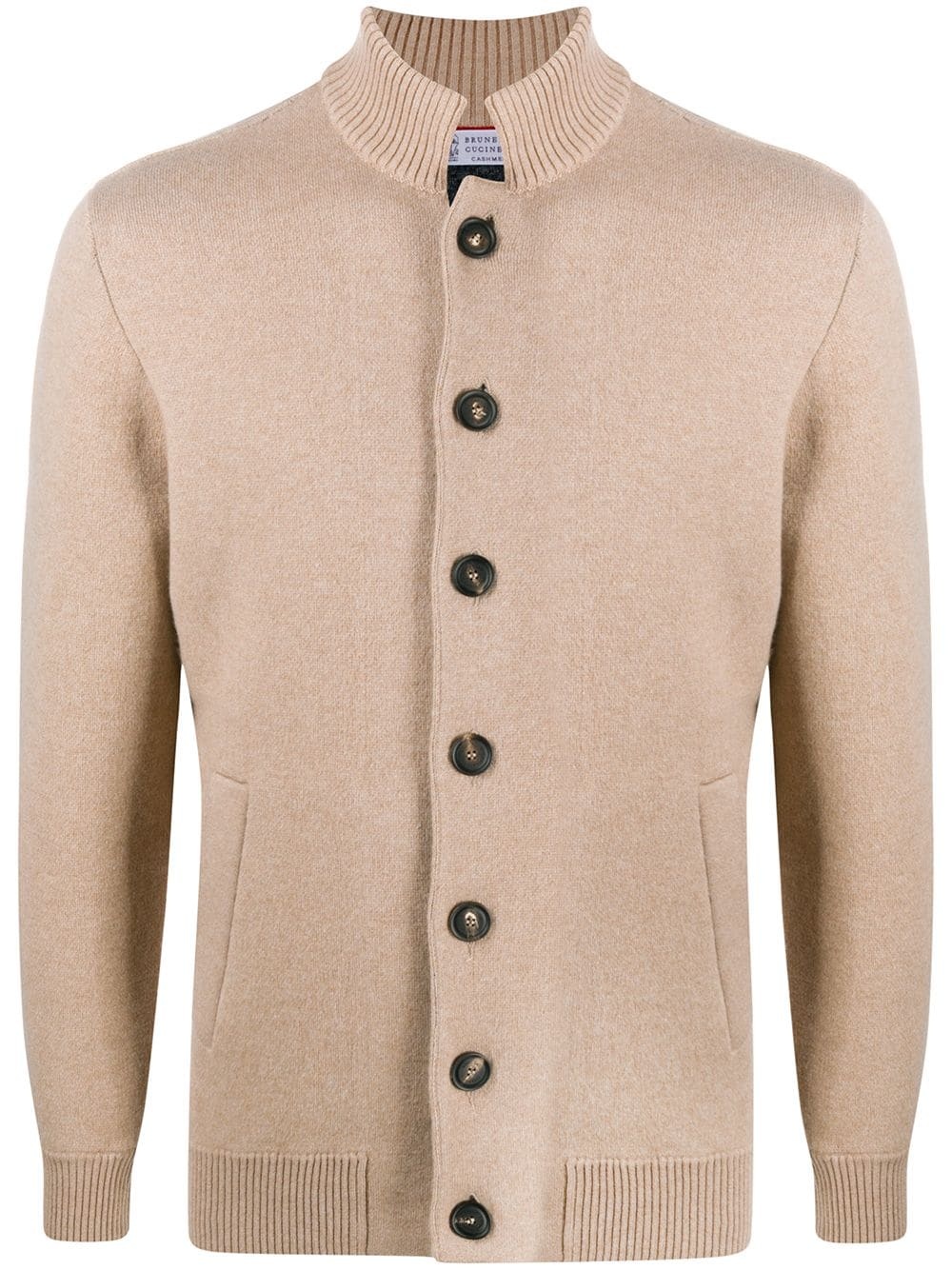 high-neck rib-trimmed cardigan - 1