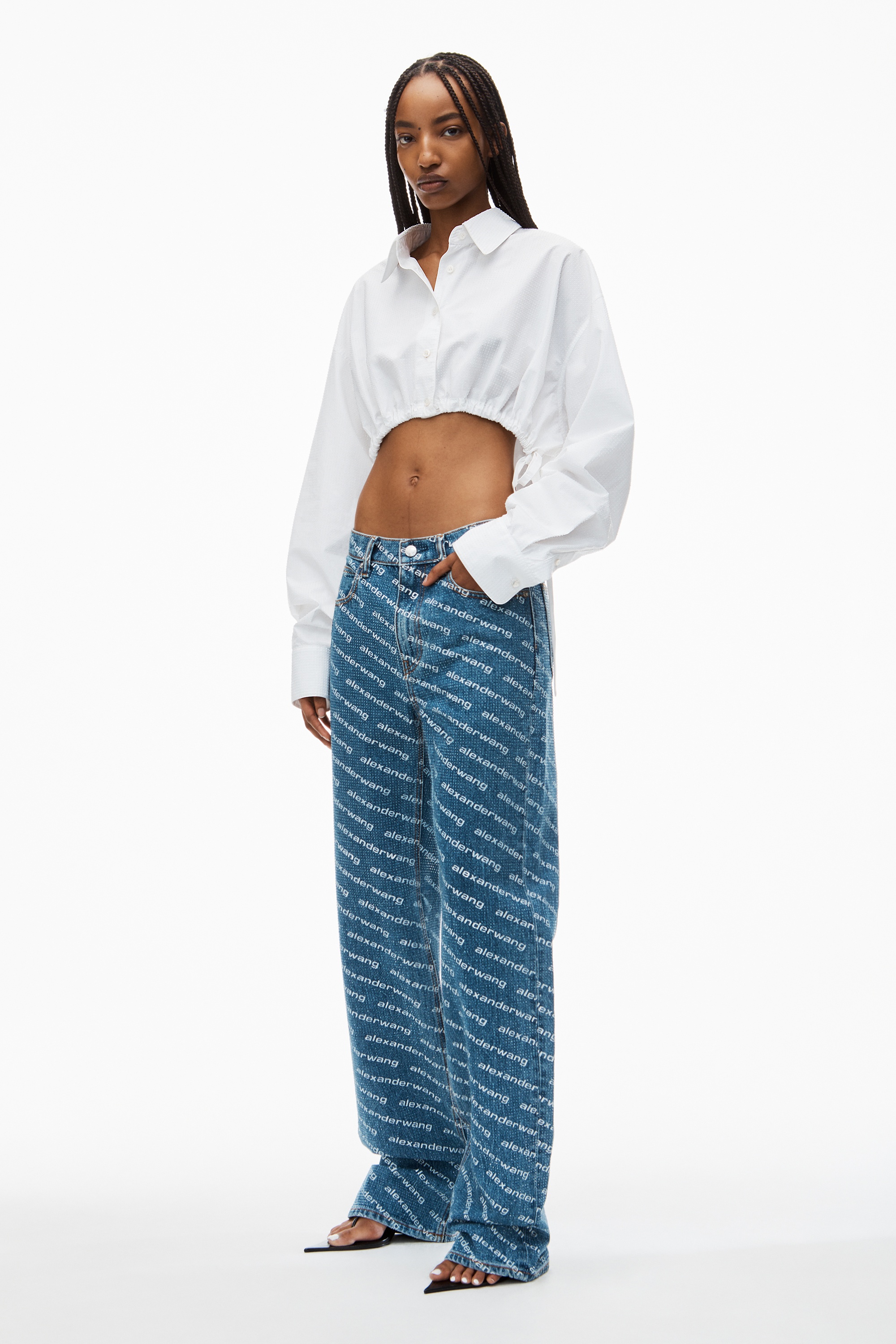 EZ Mid Rise Jeans in Logo Crystal Hotfix - 2