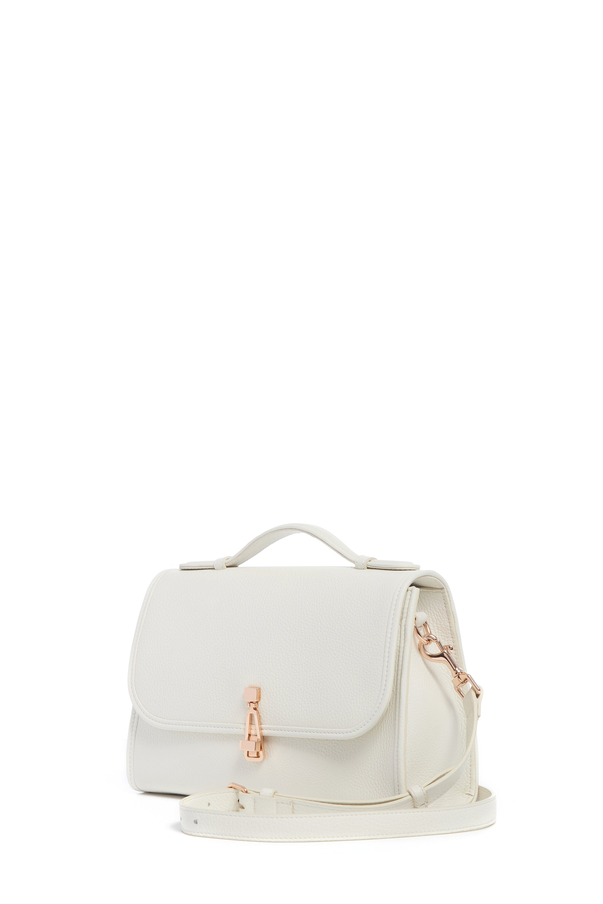 Medium Leonora Flap Bag in Ivory Textured Leather - 3