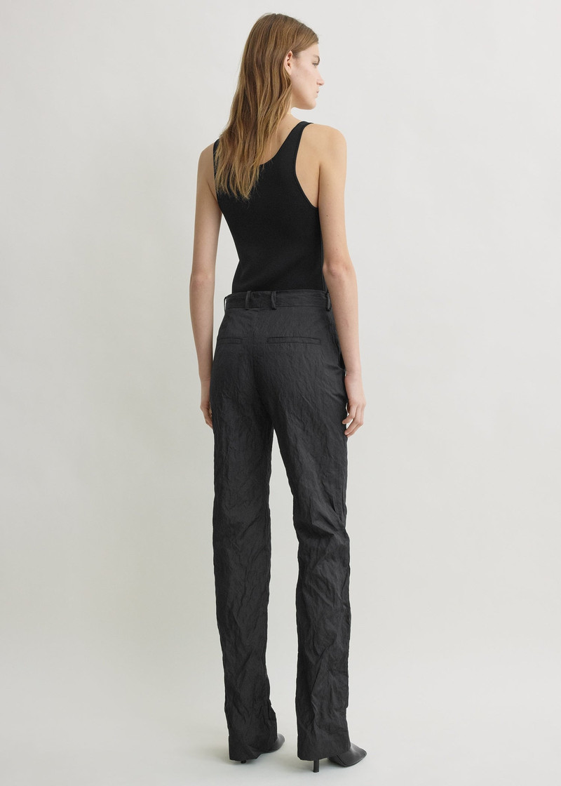 Crinkled cotton trousers black 4