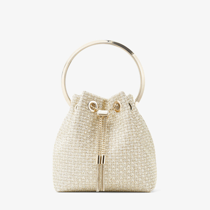 Bon Bon Champagne Woven Sparkle Lurex Bag with Metal Bracelet Top Handle - 1