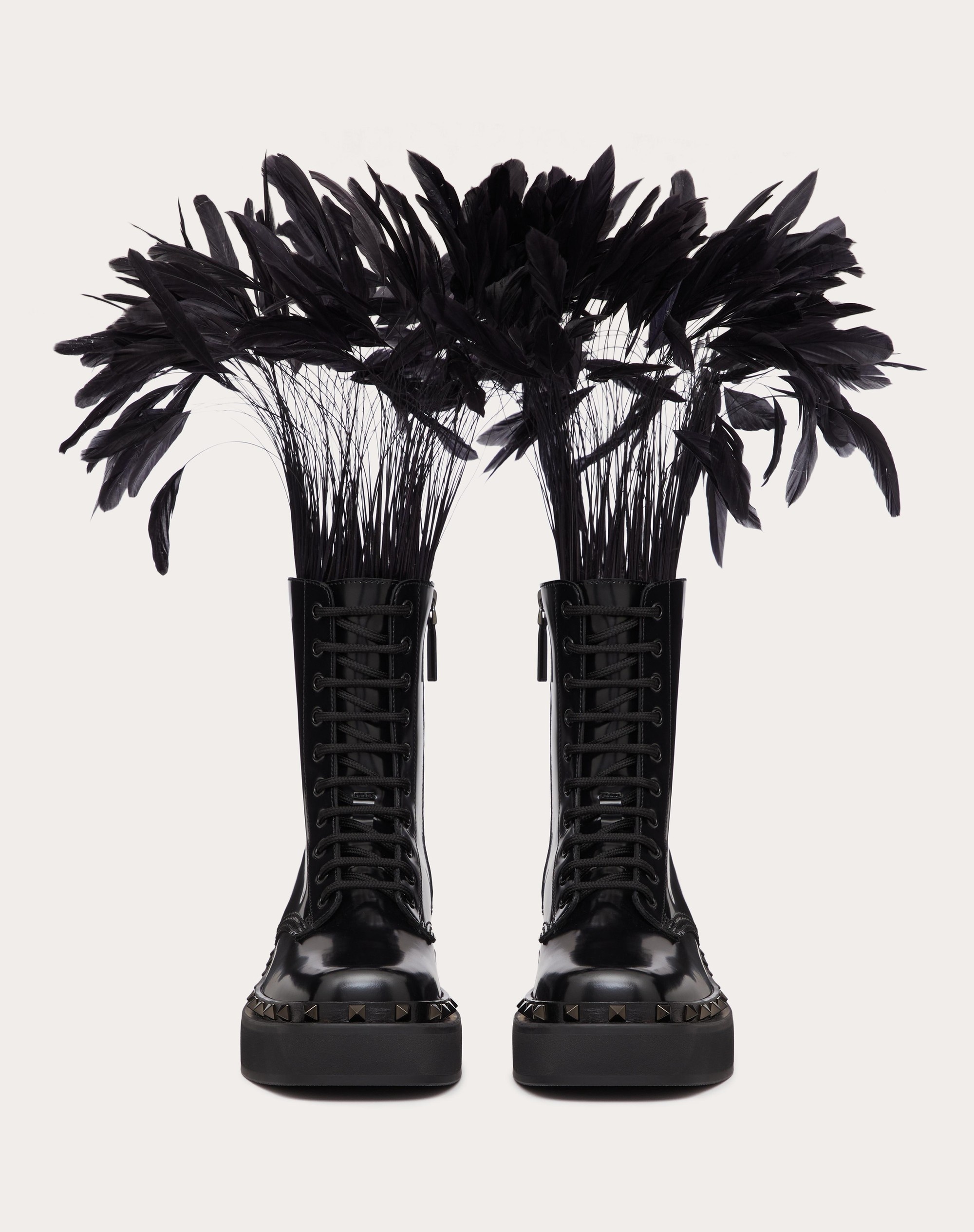 ROCKSTUD M-WAY COMBAT BOOT IN CALFSKIN WITH FEATHERS 50MM - 4
