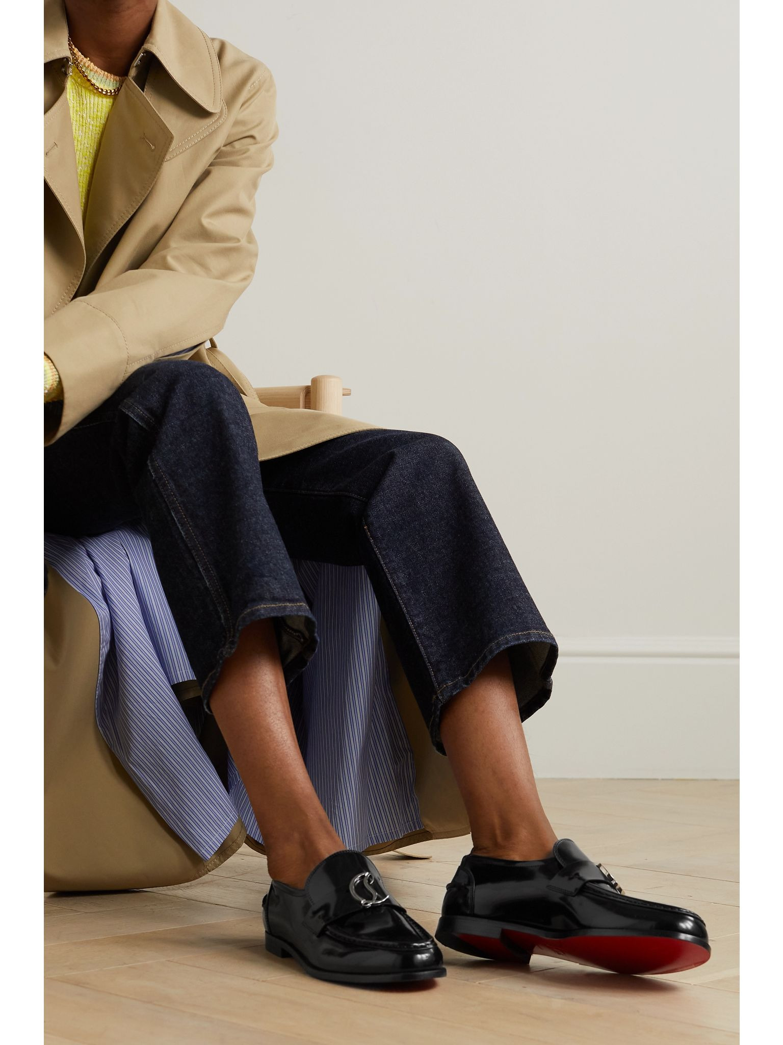 CL Moc embellished glossed-leather loafers Black - 2