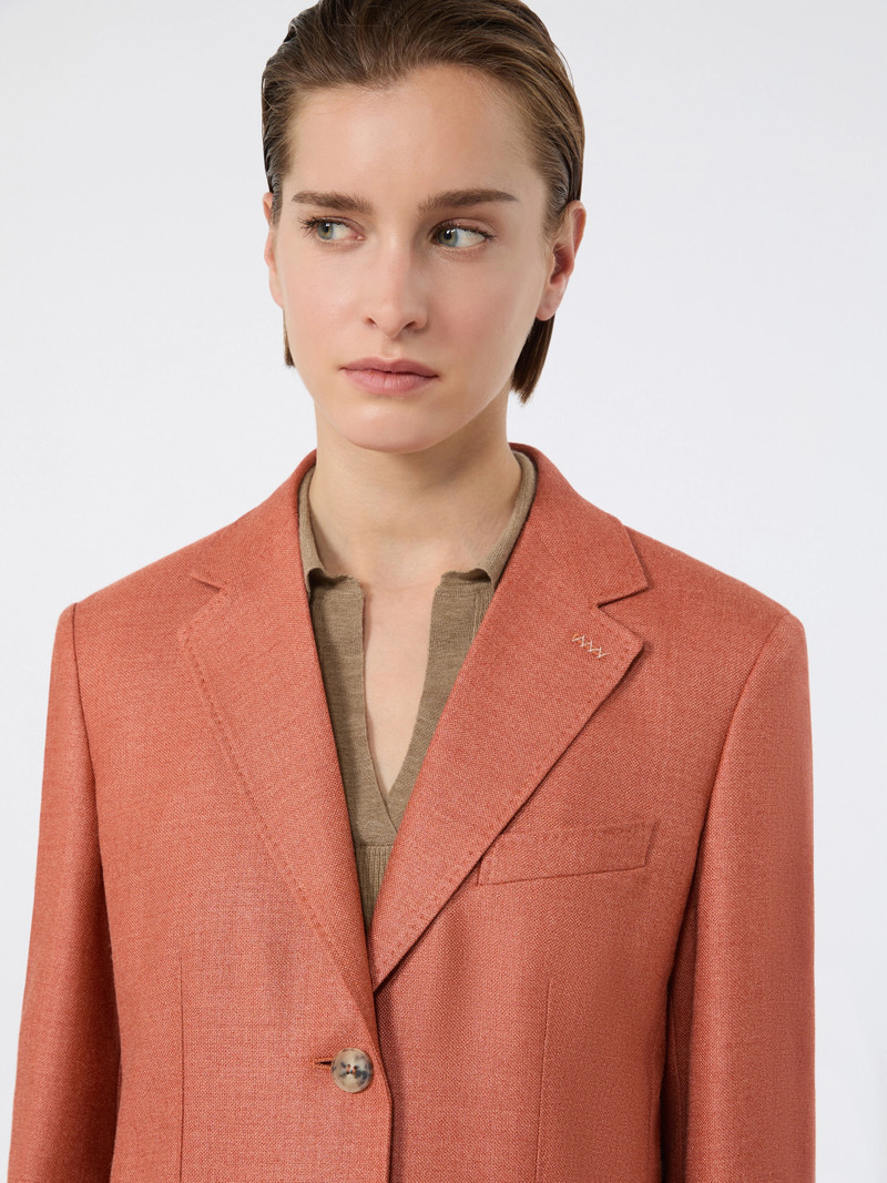 PESCHE Single-breasted wool and silk canvas blazer - CORAL 5