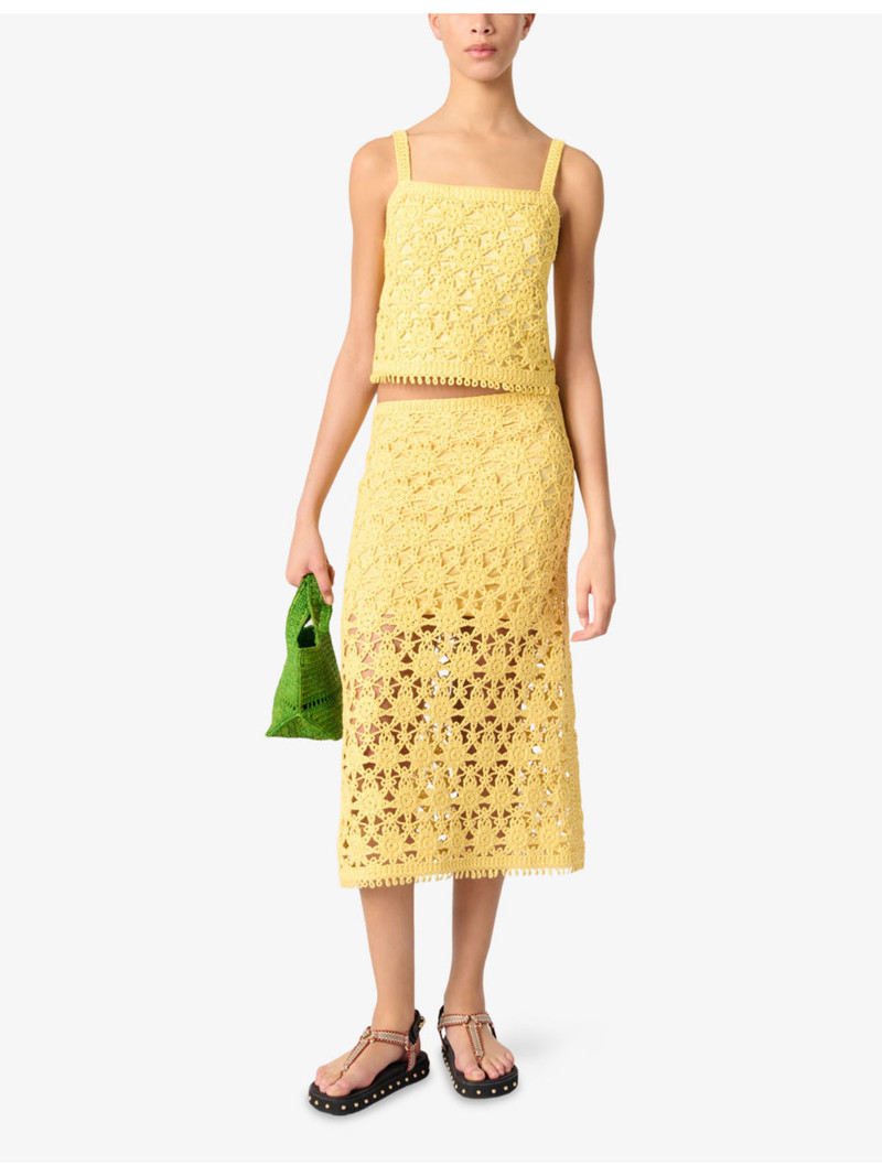 maje Openwork Slim-Fit High-Rise Crochet Midi Skirt outlook