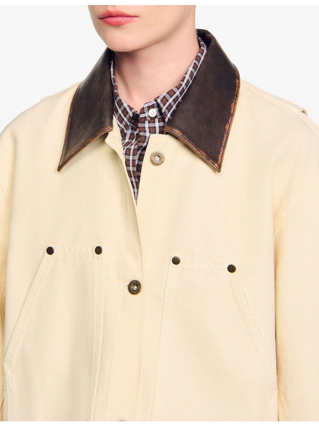 Contrast-Collar Cotton Workwear Jacket - 5