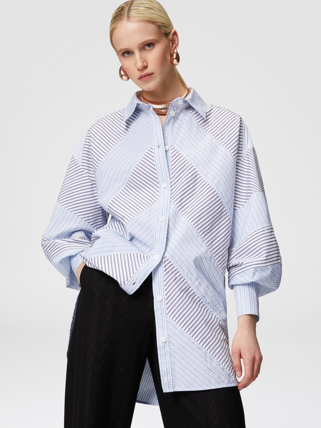 Striped cotton poplin shirt with wide sleeves - 4