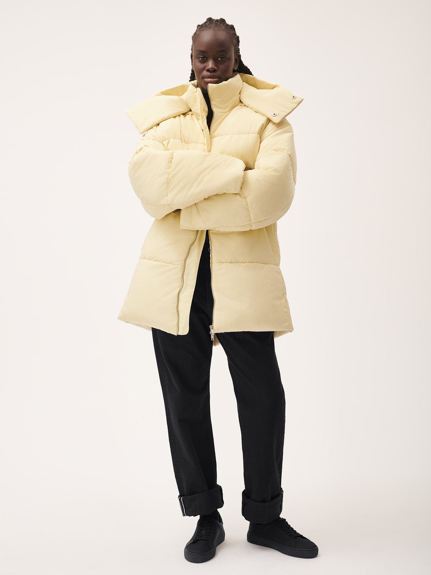 Womens Flower-Warmth Recycled Nylon Long Puffer - Rind Yellow - 5