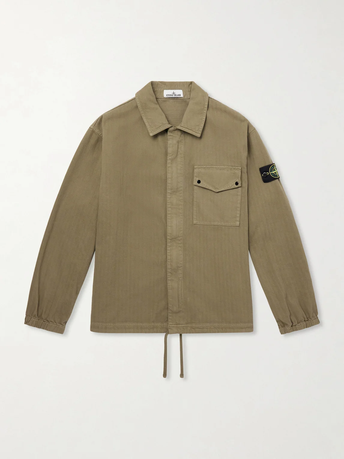 Logo-Appliquéd Garment-Dyed Herringbone Cotton Shirt - 1