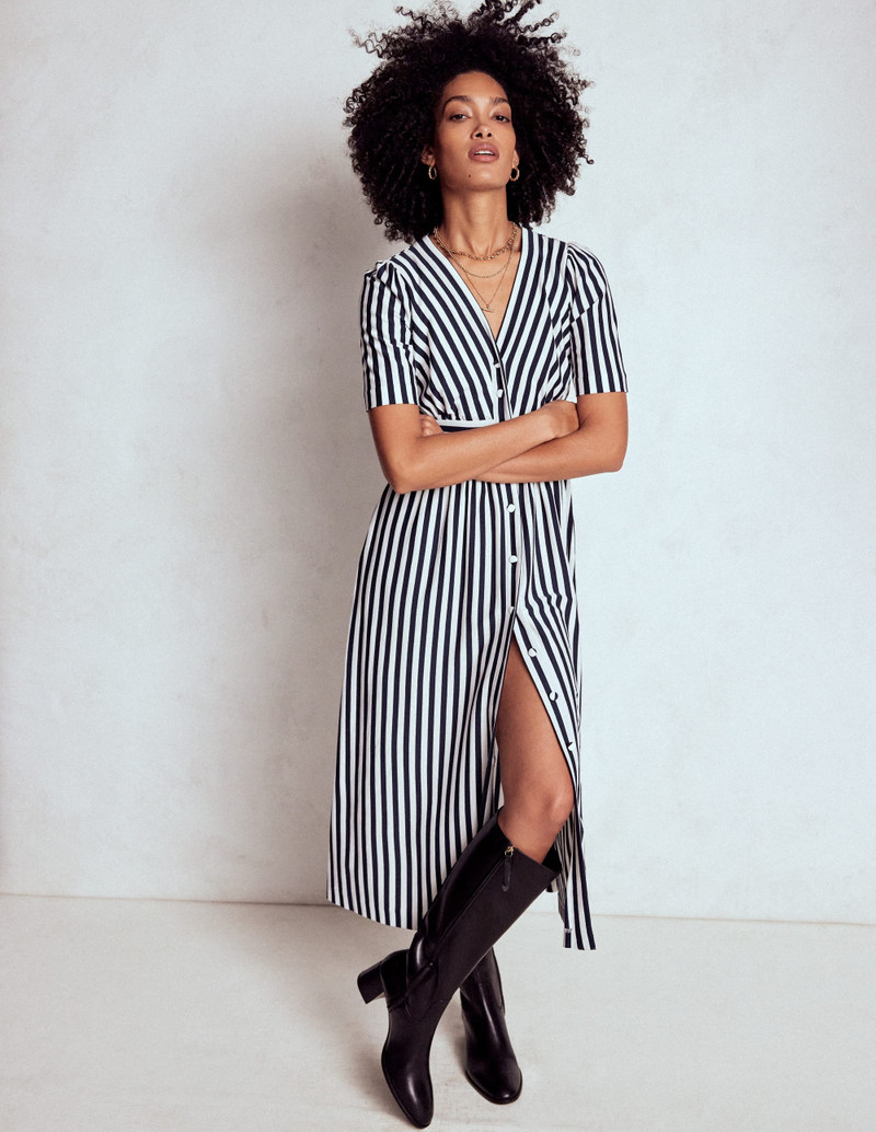 Natalia Jersey Tea Dress-French Navy, Ivory Stripe 5