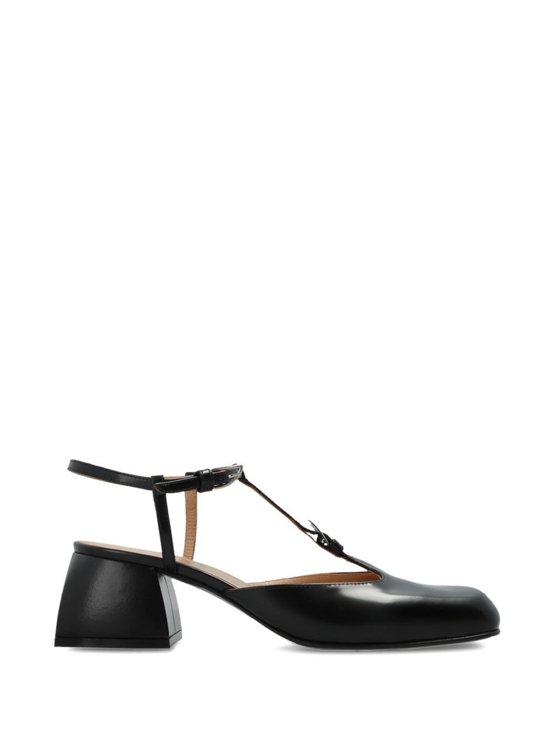 square-toe buckle leather pumps 1