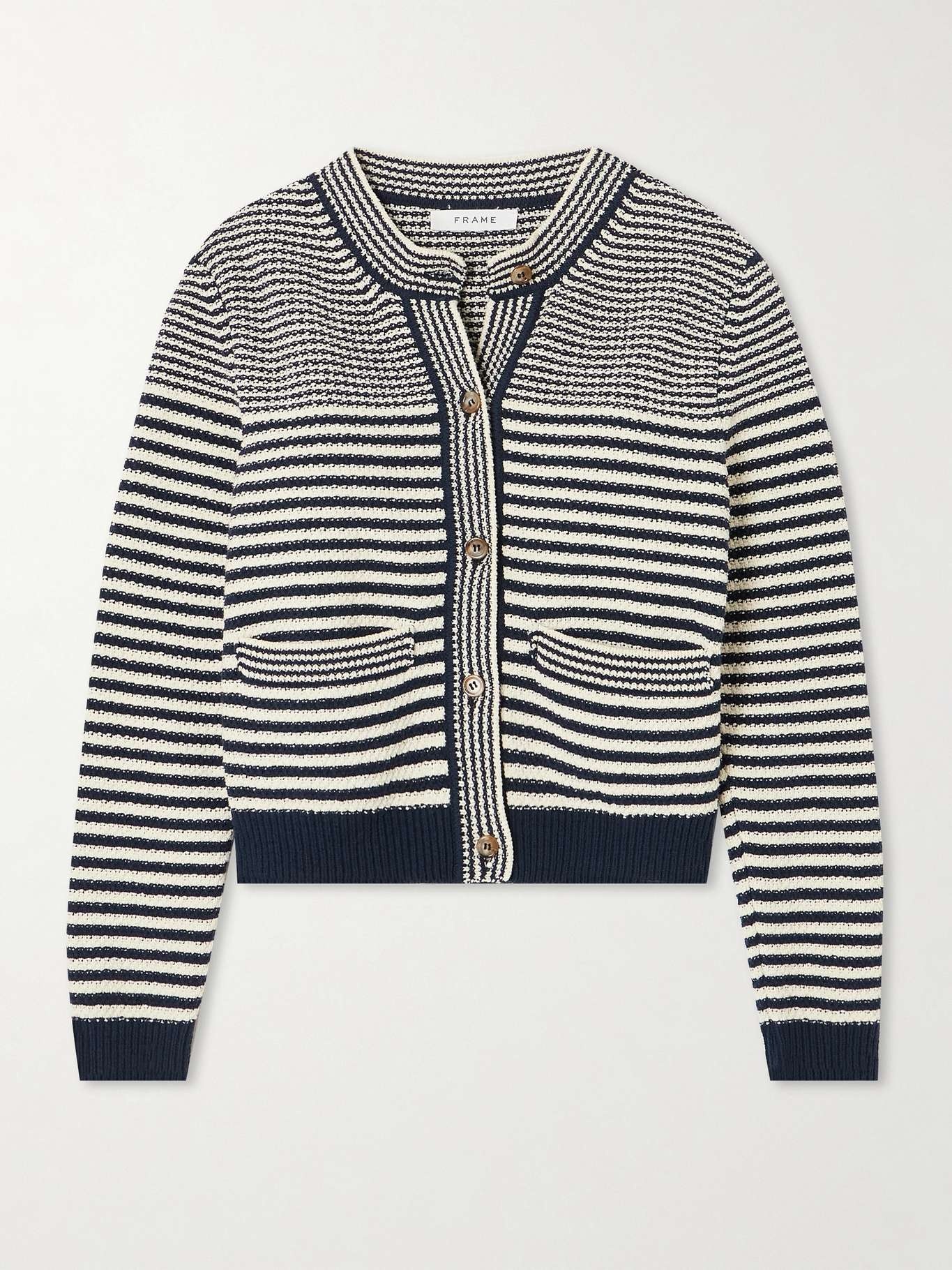 Cropped striped cotton-blend cardigan - 1