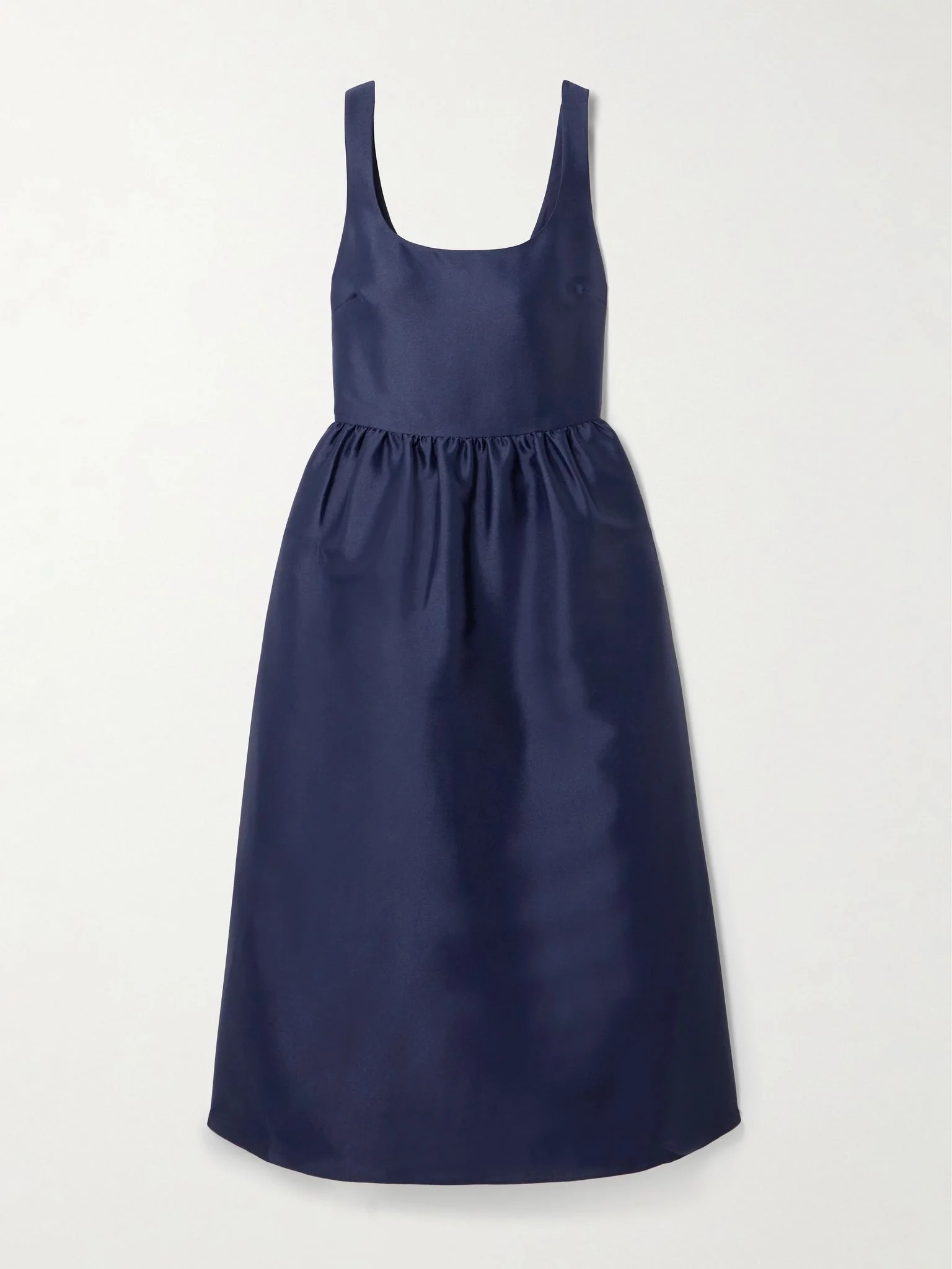 Gathered satin midi dress Navy - 1