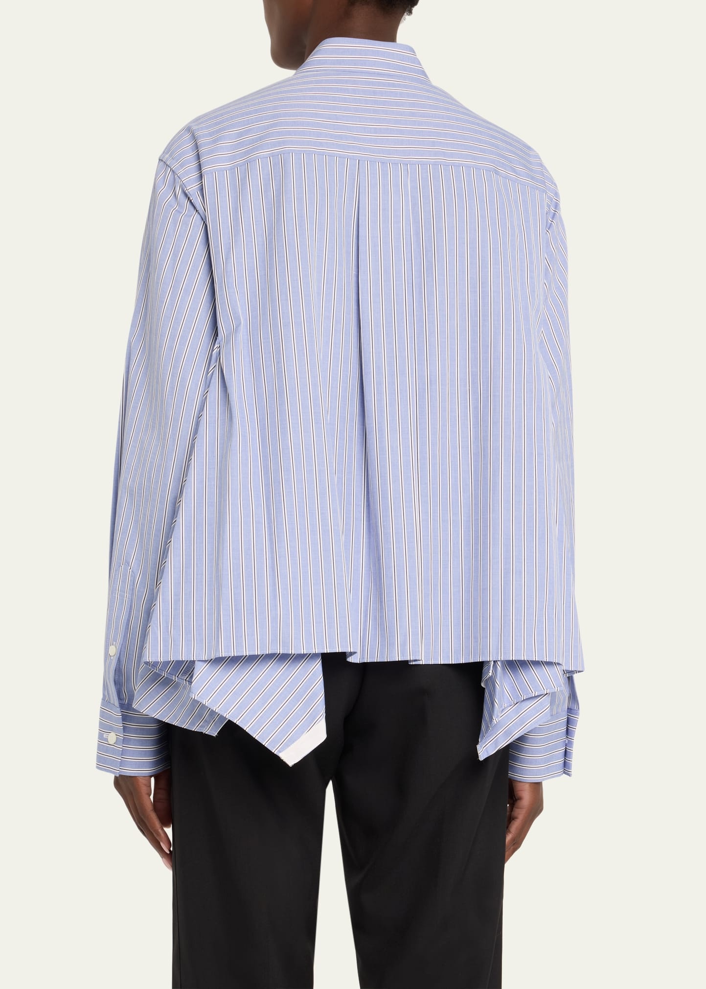 Layered Stripe Button Down Asymmetric Blouse - 3