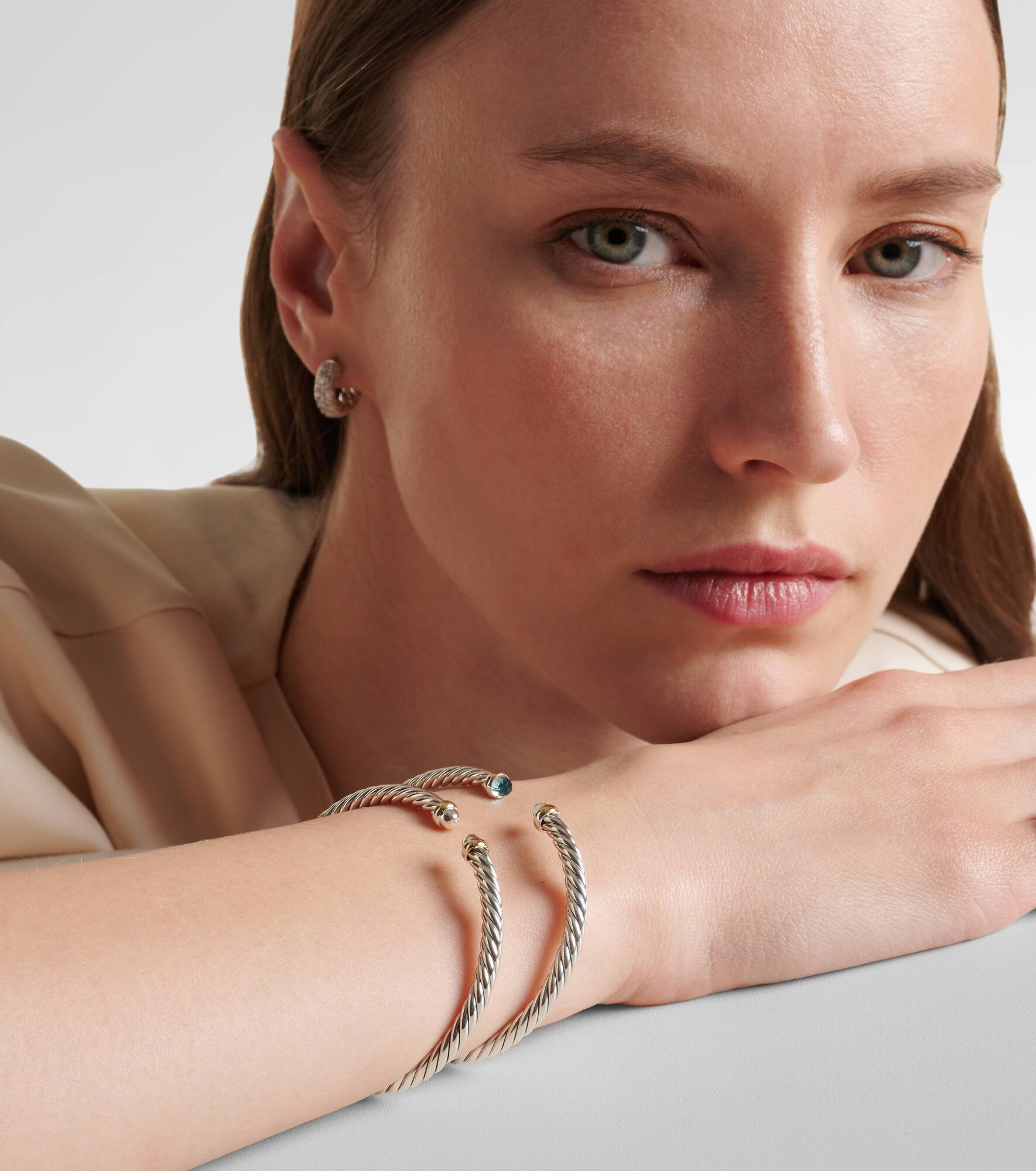 Cable Flex sterling silver and 14kt gold cuff bracelet with topazes - 2