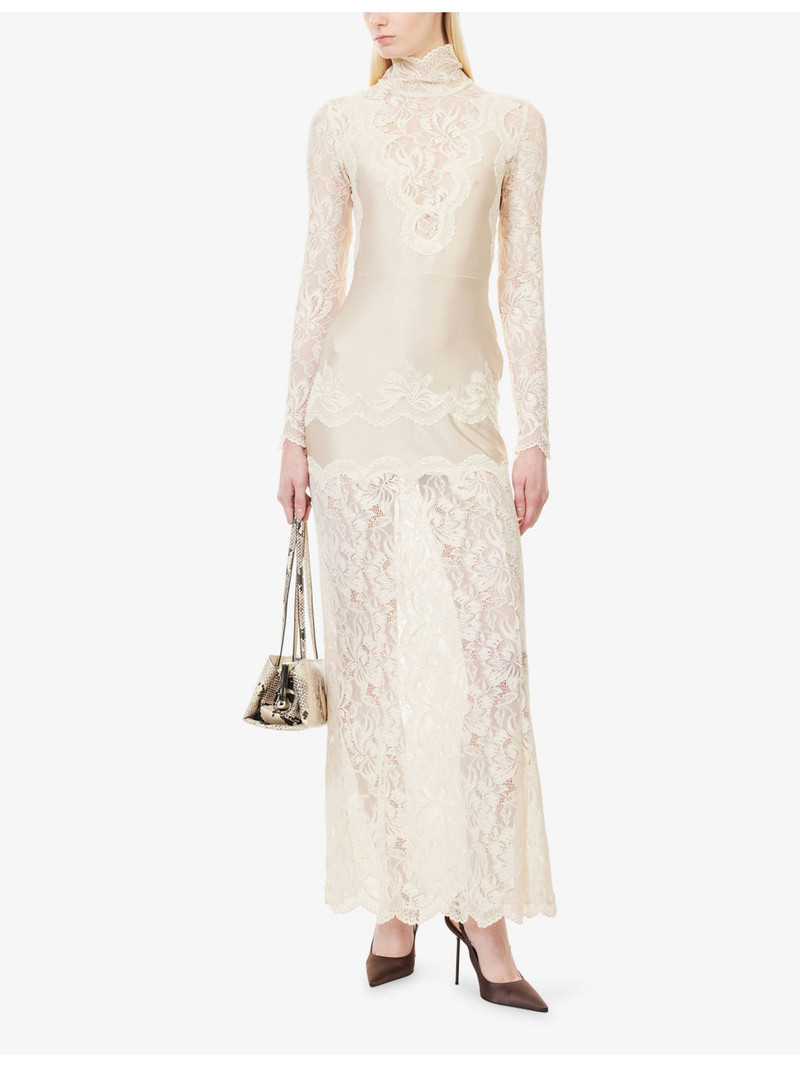 rabanne High-Neck Long-Sleeve Stretch-Lace Maxi Dress outlook