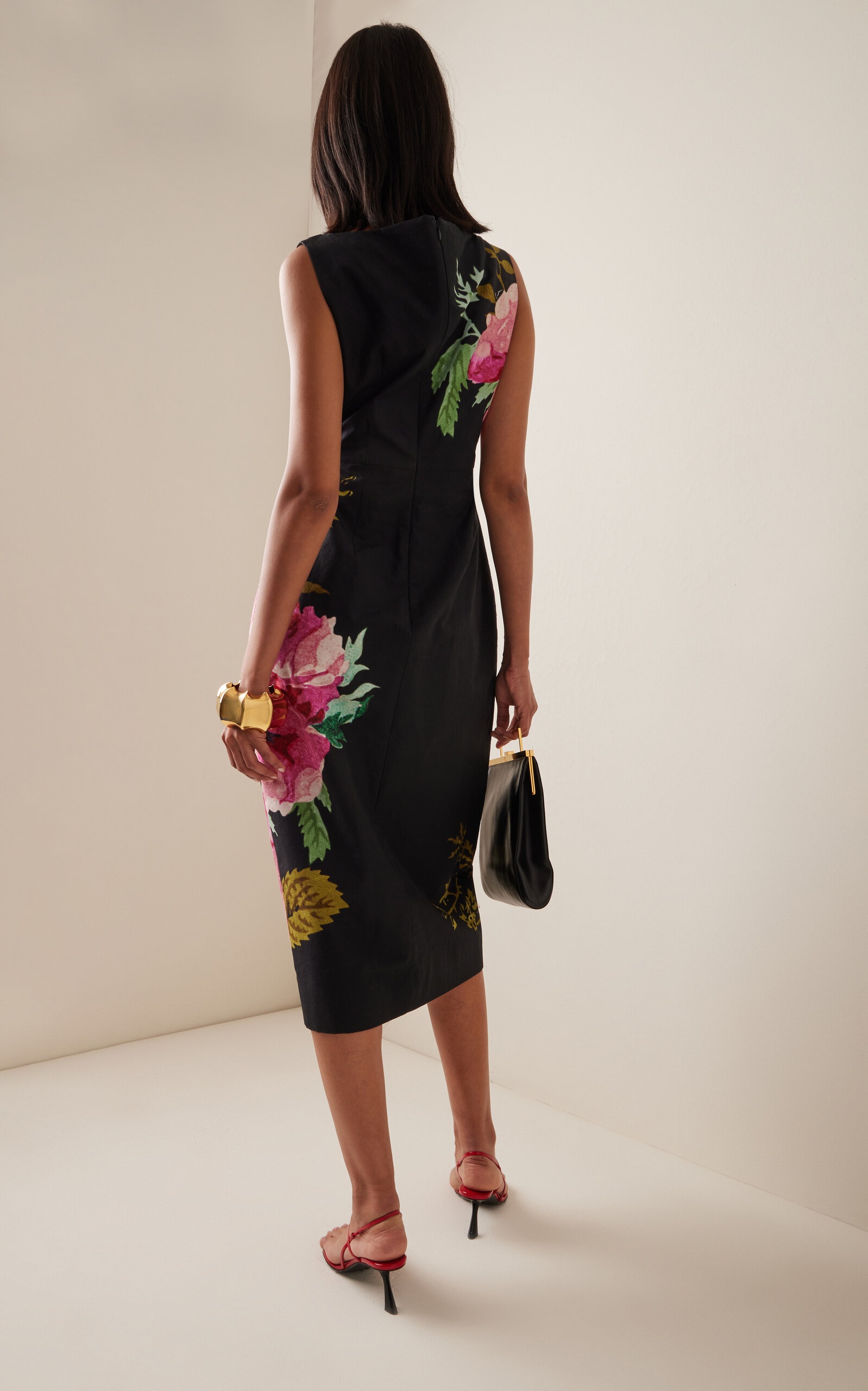 Floral Cotton Midi Dress black - 4