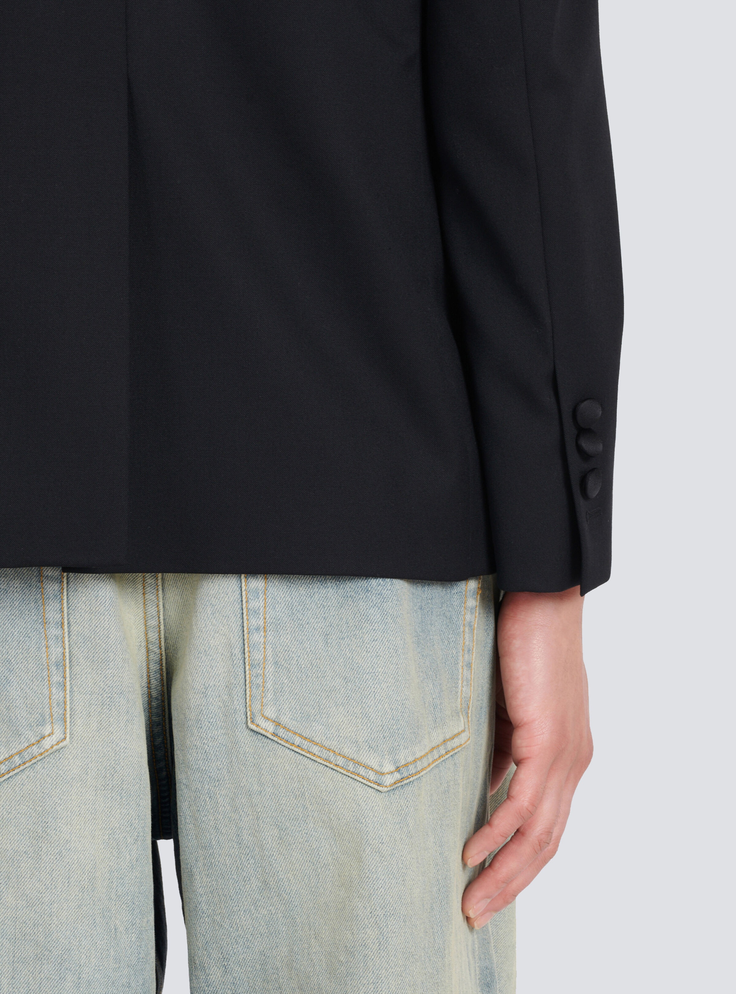 Wool blazer with embroidered badges and satin collar - 8