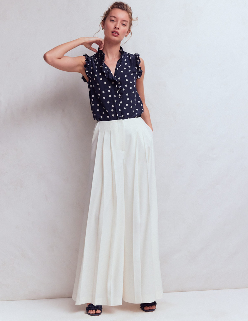 Isabel Sleeveless Silk Top-French Navy, Painted Dot 5