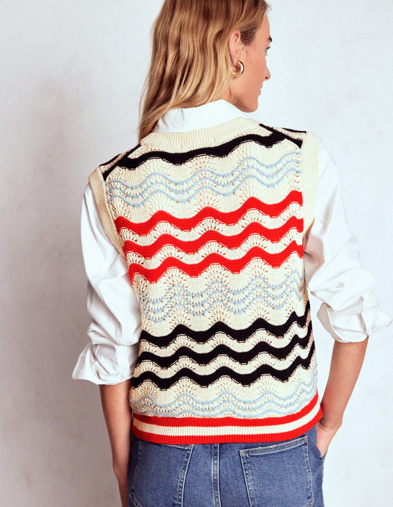 Cotton Wave Sweater Vest-Navy/ Red Textured Wave 5