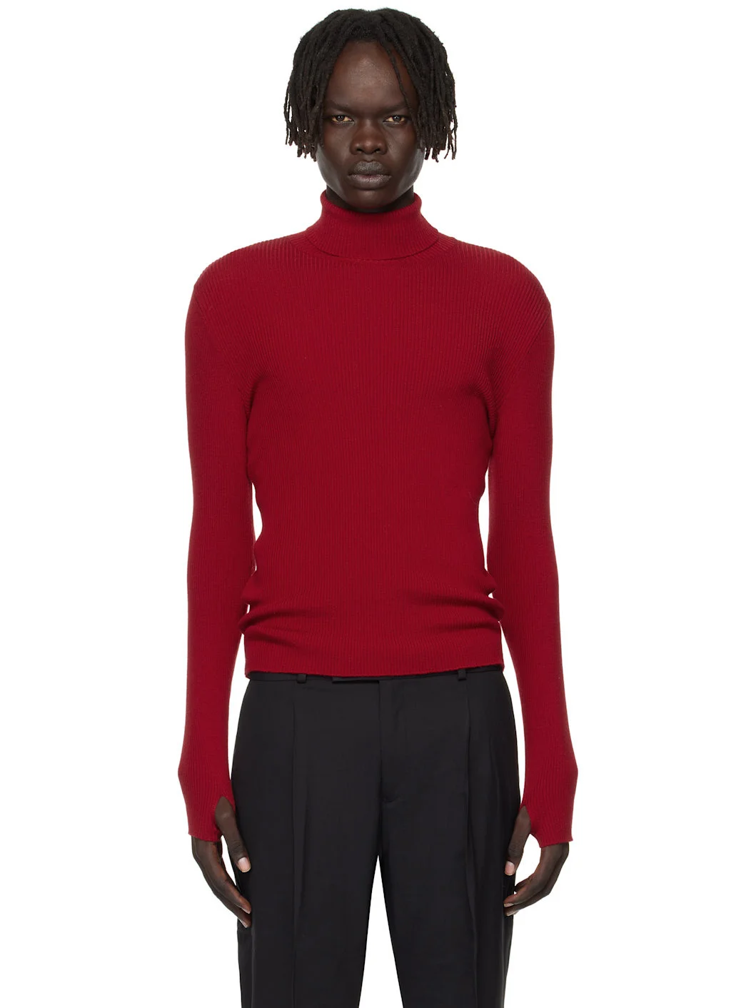 Red Ribbed Turtleneck - 1